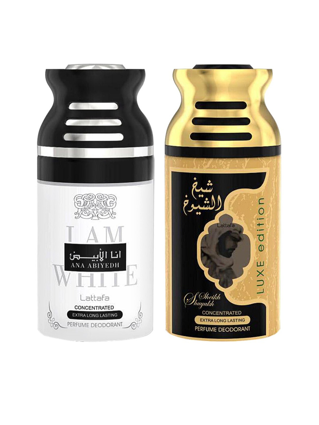 

Lattafa Unisex Ana Abhiyedh I am White & Sheik Al Shuyukh Luxe BodySpray- 250ml Pack Of 2
