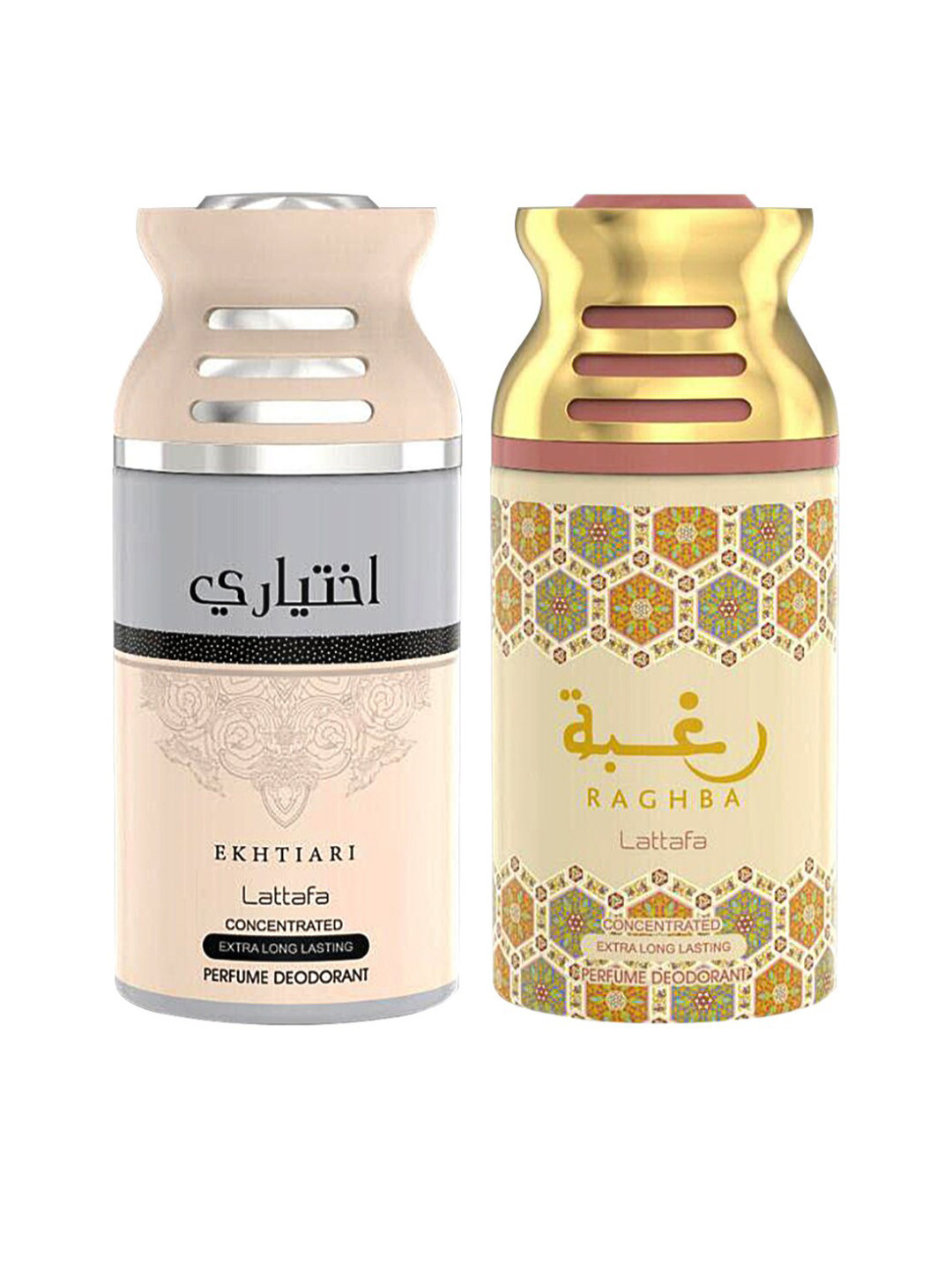 

Lattafa Unisex Pack of 2 Ekhtiari & Raghba Oudh Perfumed Deodorant BodySpray 450ml, Peach