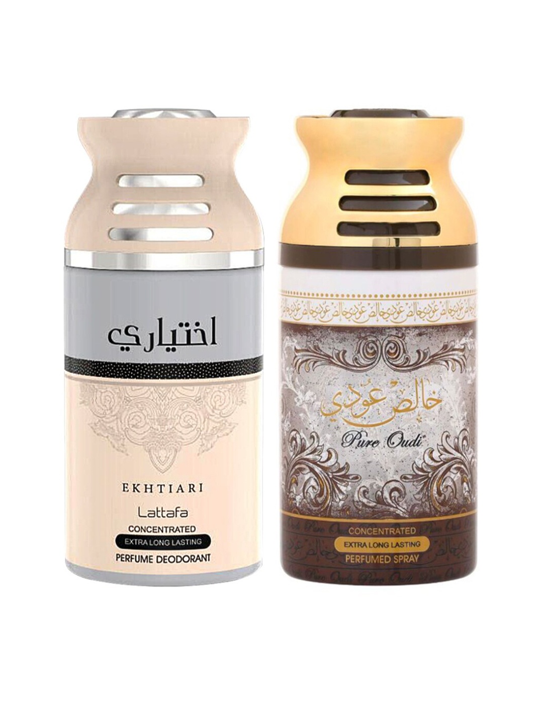 

Lattafa Set Of 2 Peach-Coloured Ekhtiari & Pure Oudi Deodorant Body Spray 250 Ml