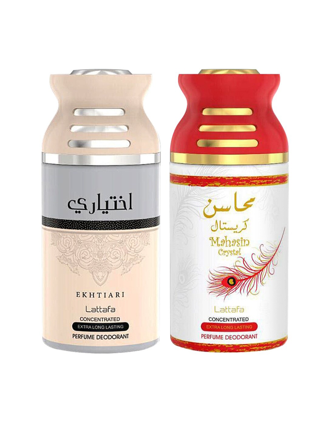 

Lattafa Ekhtiari & Mahasin Pack Of 2 Crystal Perfumed Deodorant Bodyspray, 250ml, Peach