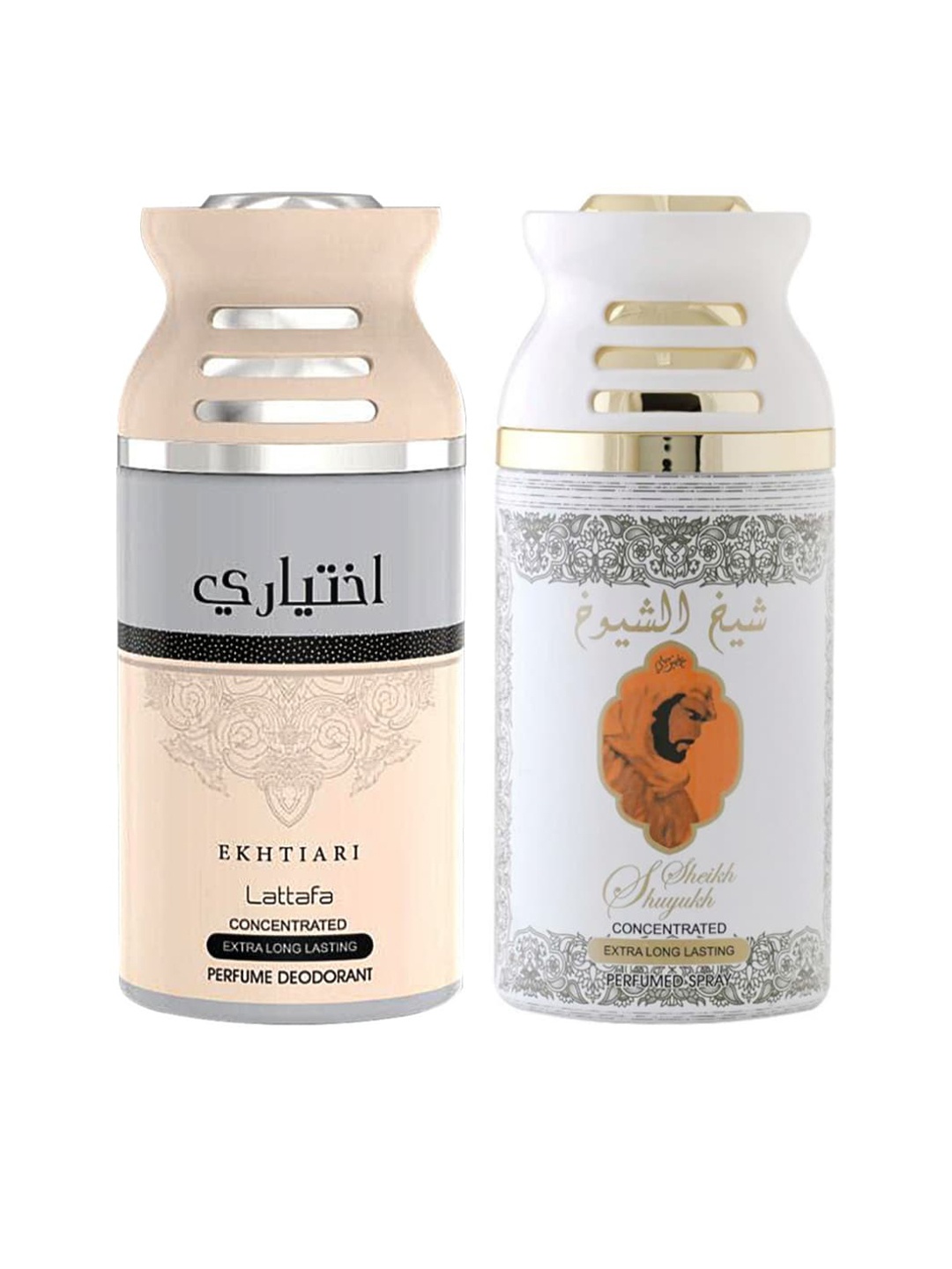 

Lattafa Peach Set of 2 Ekhtiari & Sheik Al Shuyukh Kususi Perfumed Deodorant 250 Ml