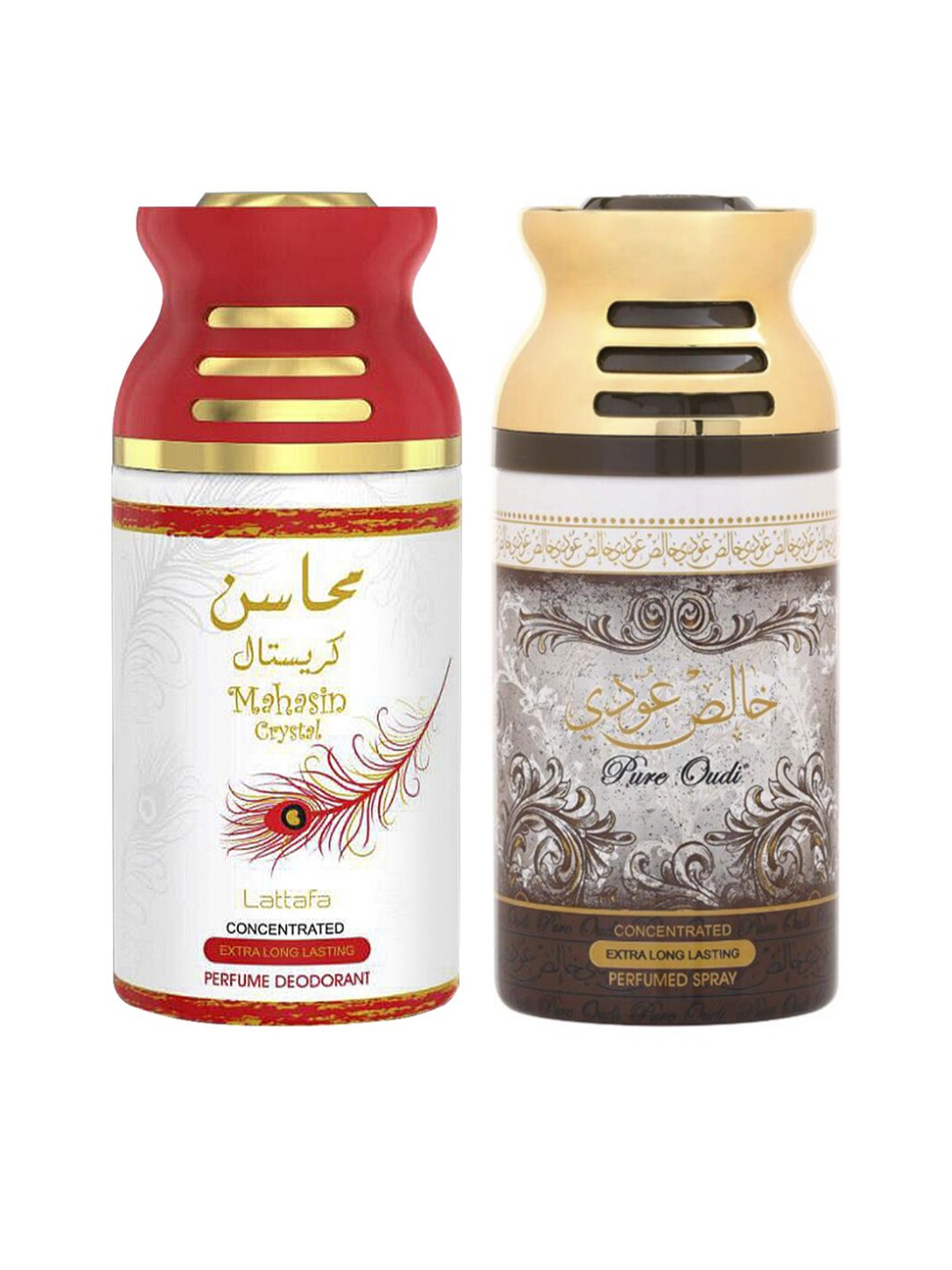 

Lattafa Pack Of 2 Mahasin Crystal & Pure Oudi Perfumed Deodorant Body Spray, White