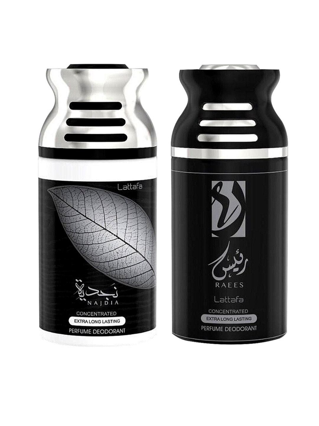 

Lattafa Pack of 2 Najdia & Raees Perfumed Deodorant, Black