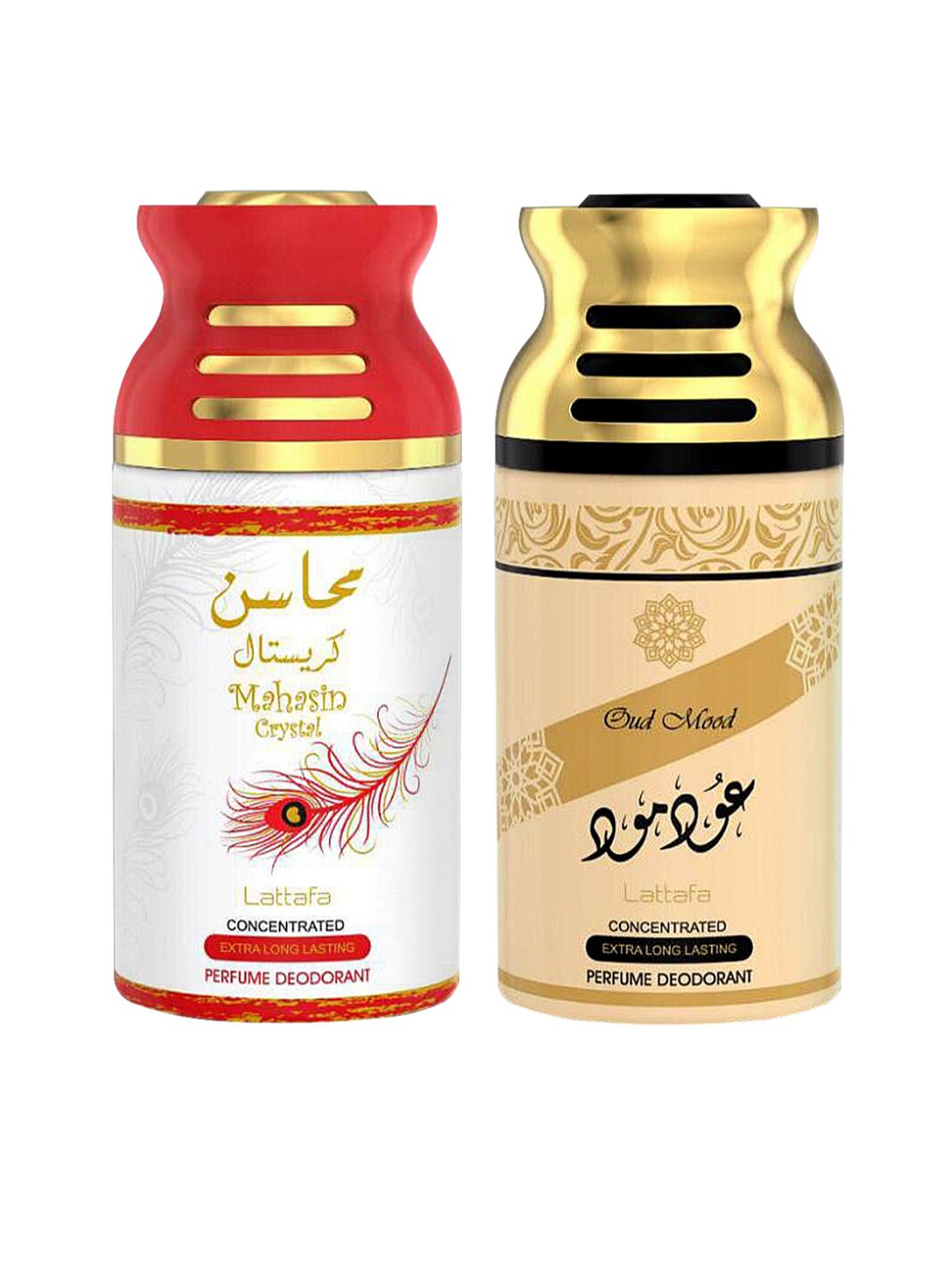 

Lattafa Set of 2 Mahasin Crystal & Oud Mood Perfumed Deodorants 250 ml, White