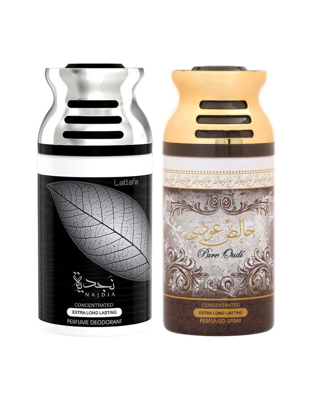 

Lattafa Set of 2 Najdia & Pure Oudi Perfumed Deodorant Body Spray 250ml, Black