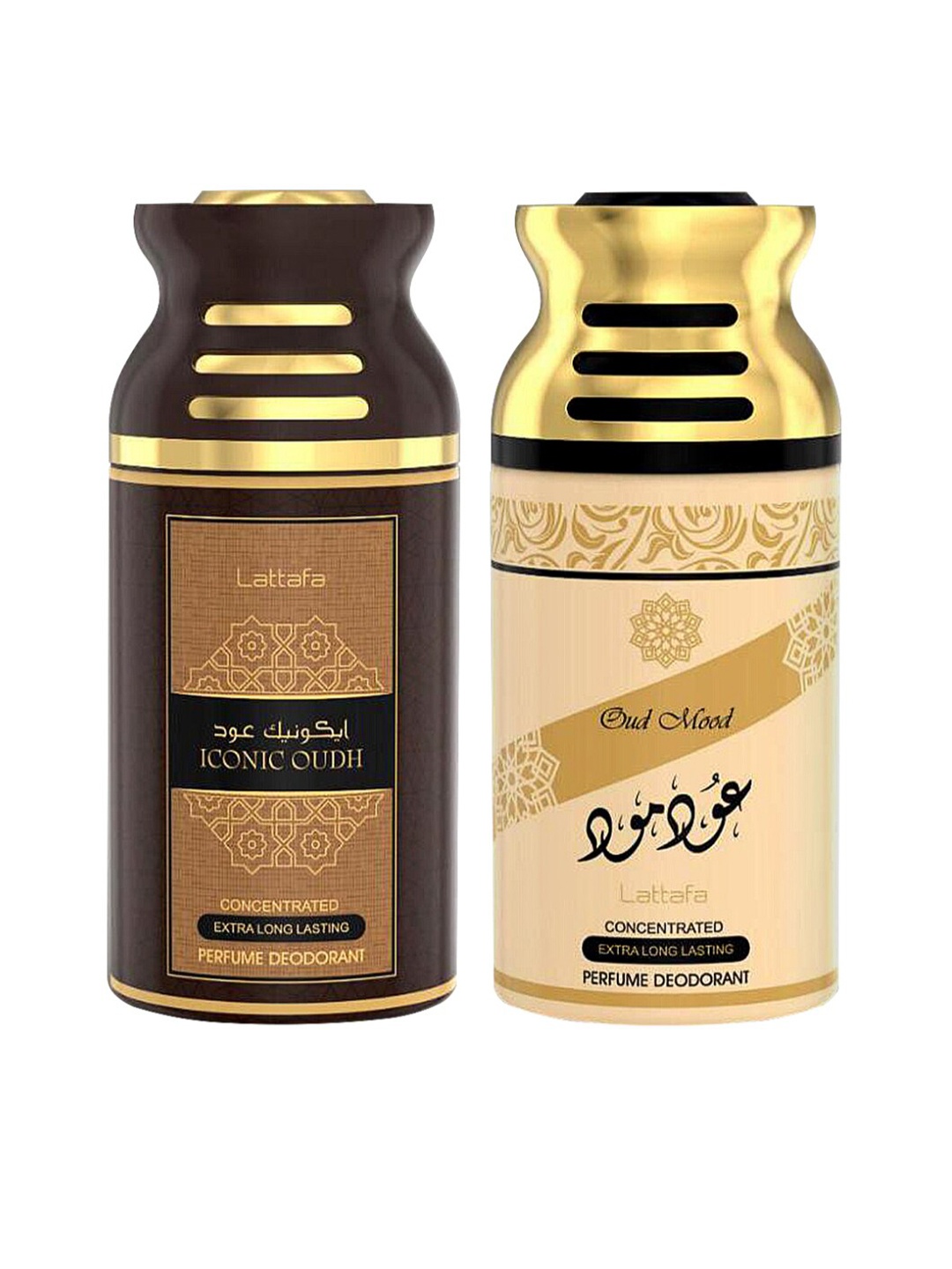 

Lattafa Set of 2 Iconic Oudh & Oud Mood Perfumed Deodorant BodySpray, Brown