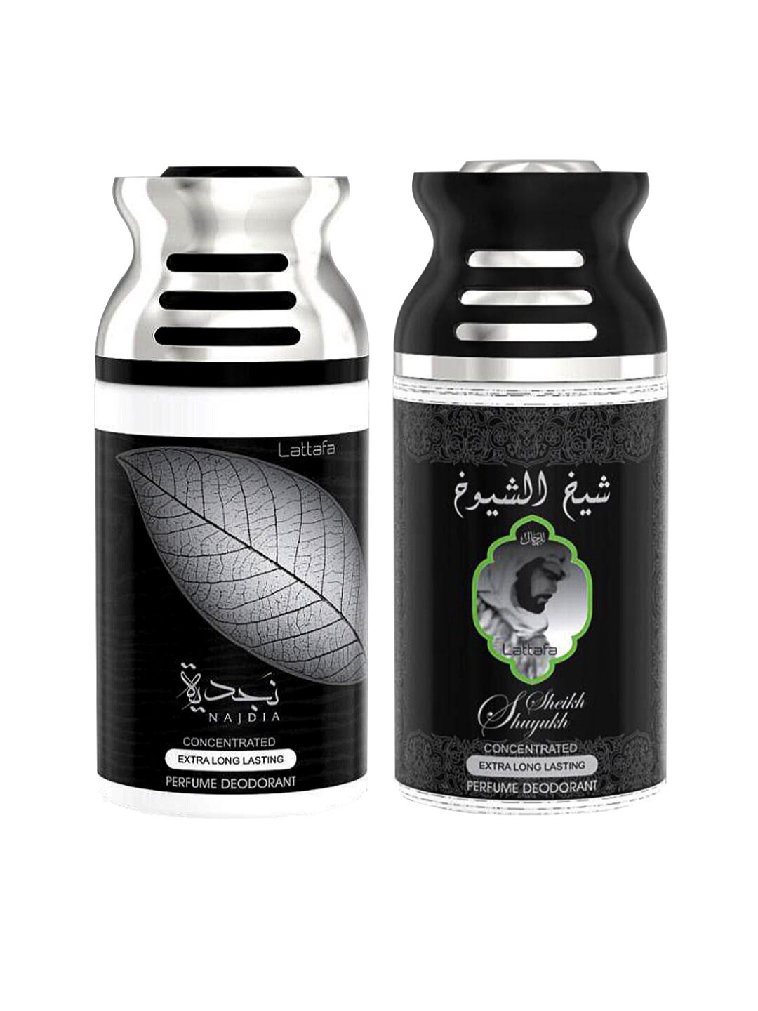 

Lattafa Black Set of 2 Najdia & Sheik Al Shuyukh Perfumed Deodorant 250 Ml
