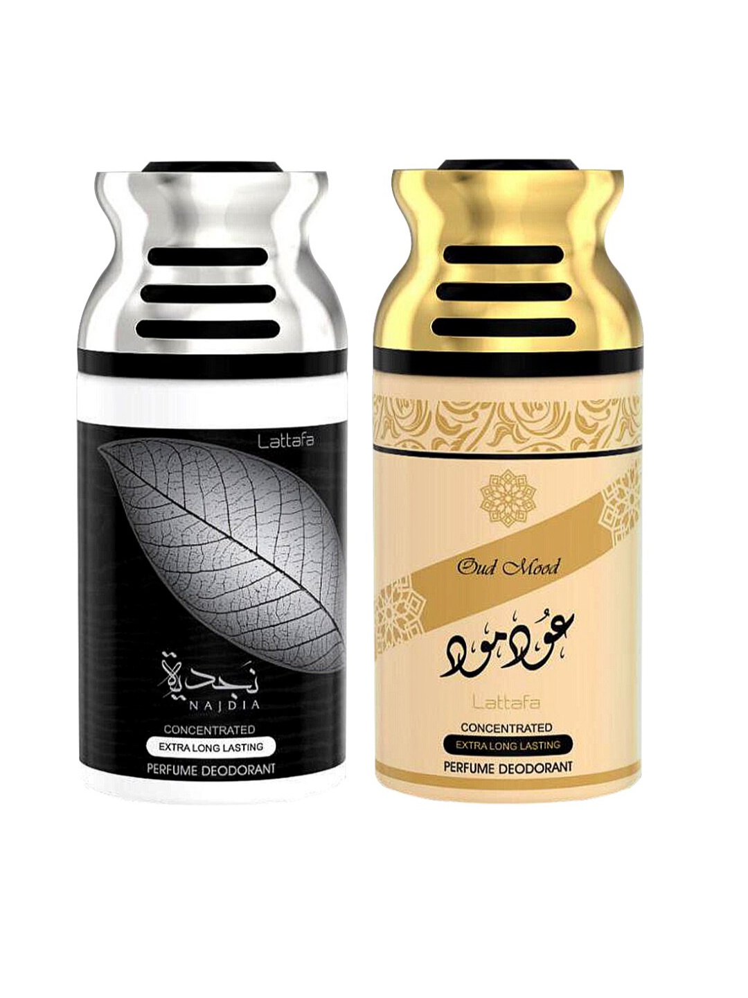 

Lattafa Pack Of 2 Najdia & Oud Mood Perfumed Deodorant 250ml, Black