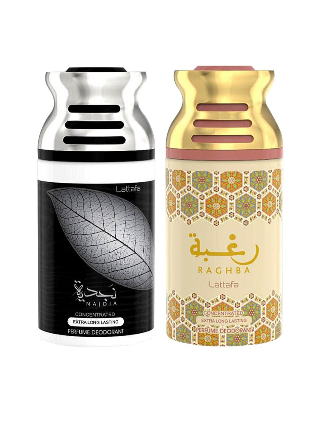 

Lattafa Pack of 2 Najdia & Raghba Oudh Perfumed Deodorant, Black