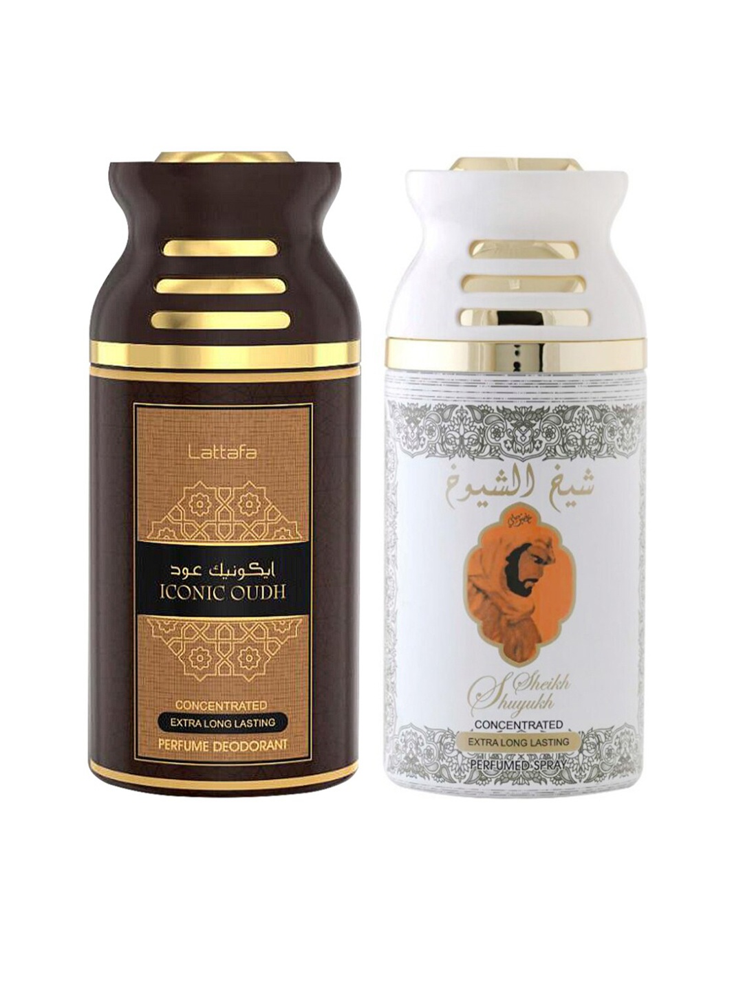 

Lattafa Pack Of 2 Iconic Oudh & Sheik Al Shuyukh Kususi Deodorant Body Spray, Brown