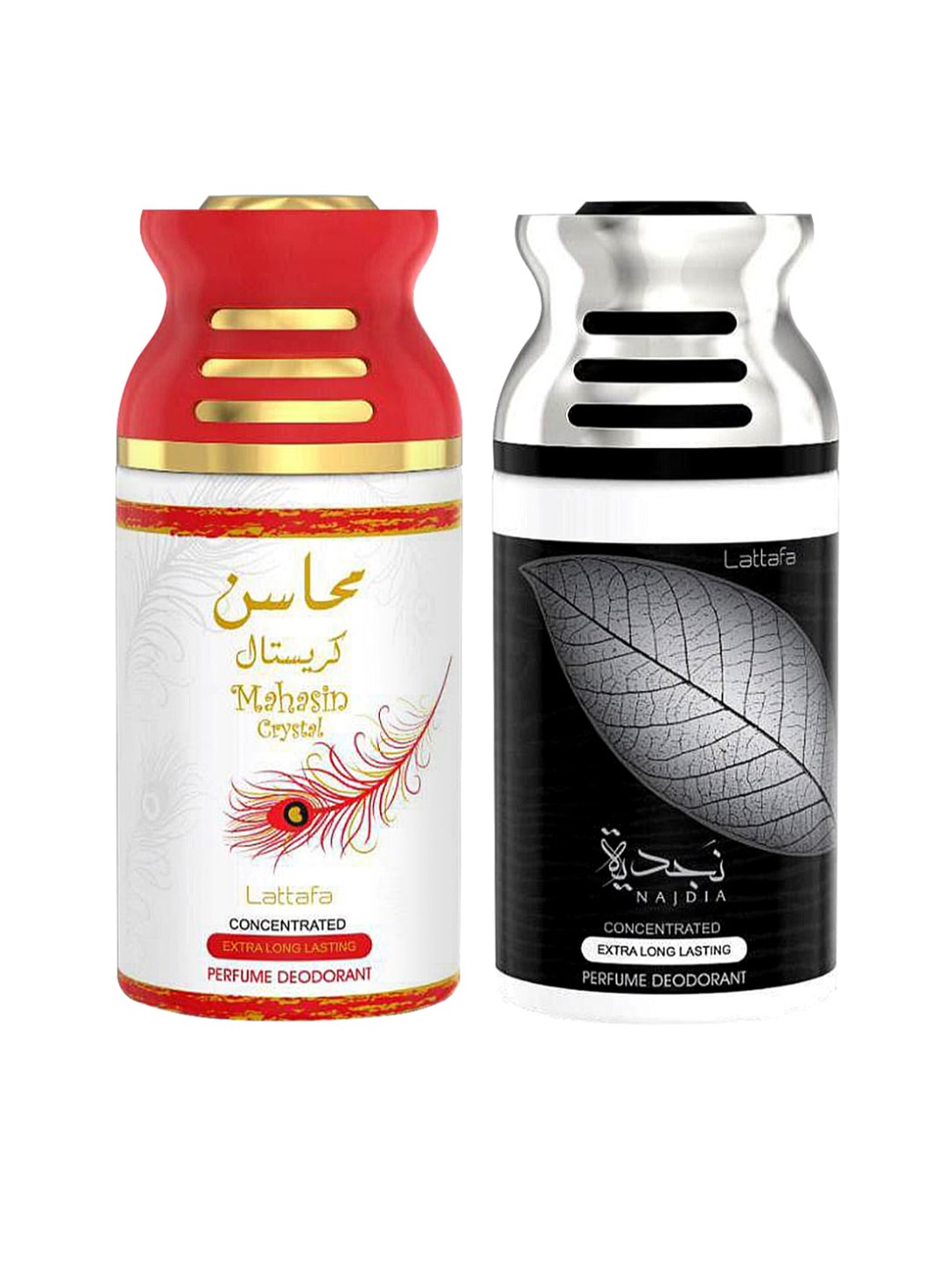 

Lattafa Set of 2 Mahasin Crystal & Najdia Perfumed Deodorants 250 ml, White