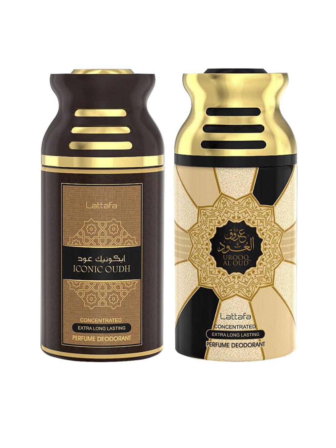 

Lattafa Pack Of 2 Iconic Oudh & Urooq Al Oudh Perfumed Deodorant Body Spray 250ml, Brown