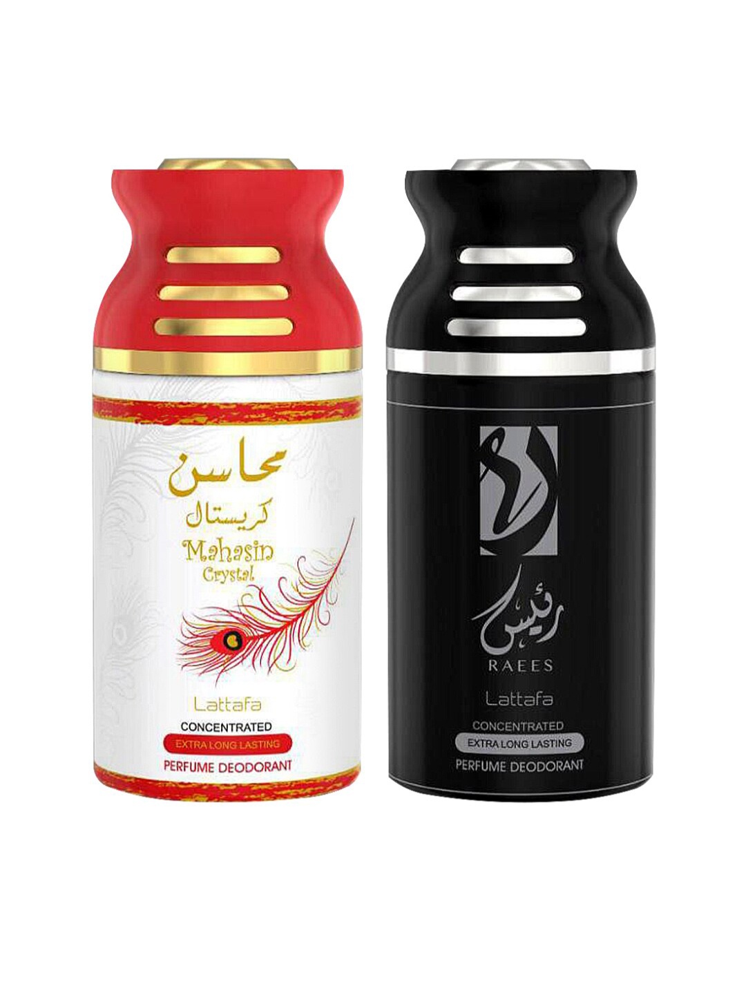 

Lattafa Set of 2 Mahasin Crystal & Raees Perfumed Deodorant BodySpray, White