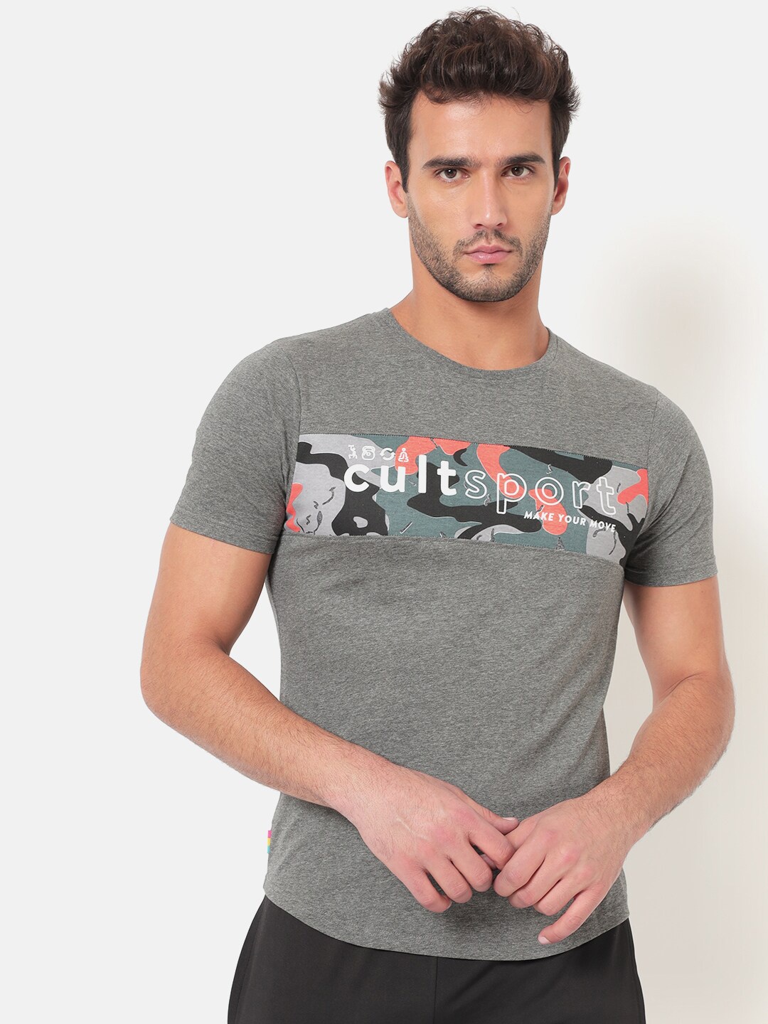 

Cultsport Men Grey Camouflage Vitals Running T-Shirt