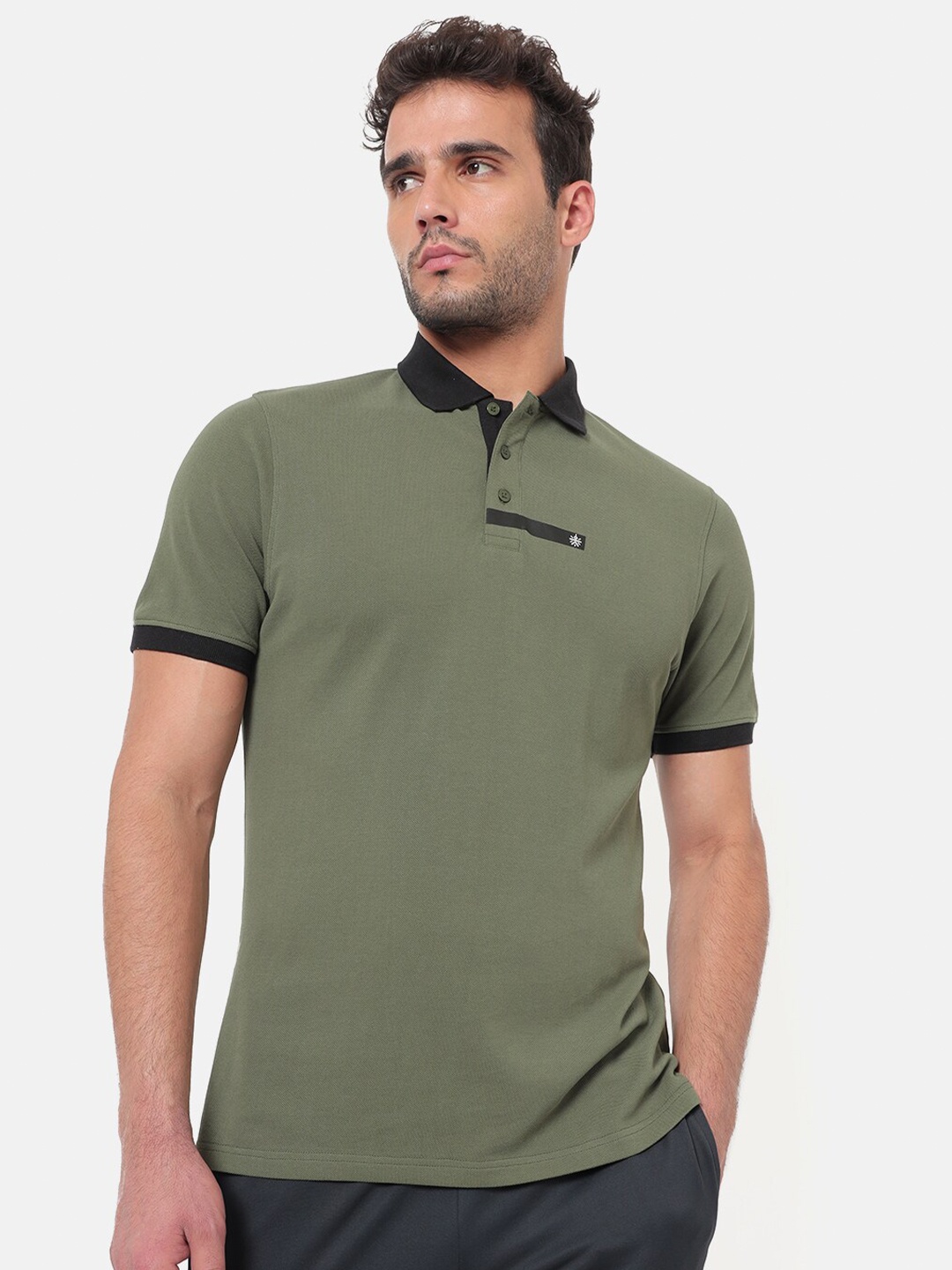 

Cultsport Men Olive Green Pure Cotton Vitals Lifestyle Polo T-Shirt