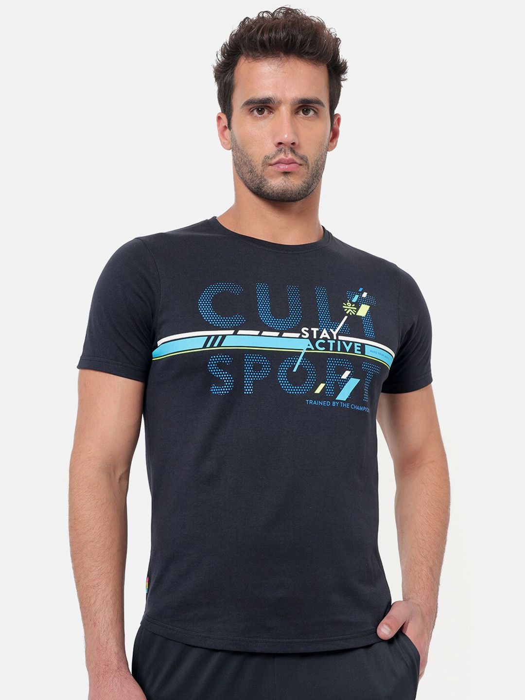

Cultsport Men Navy Blue Vitals Lifestyle Pure Cotton T-Shirt