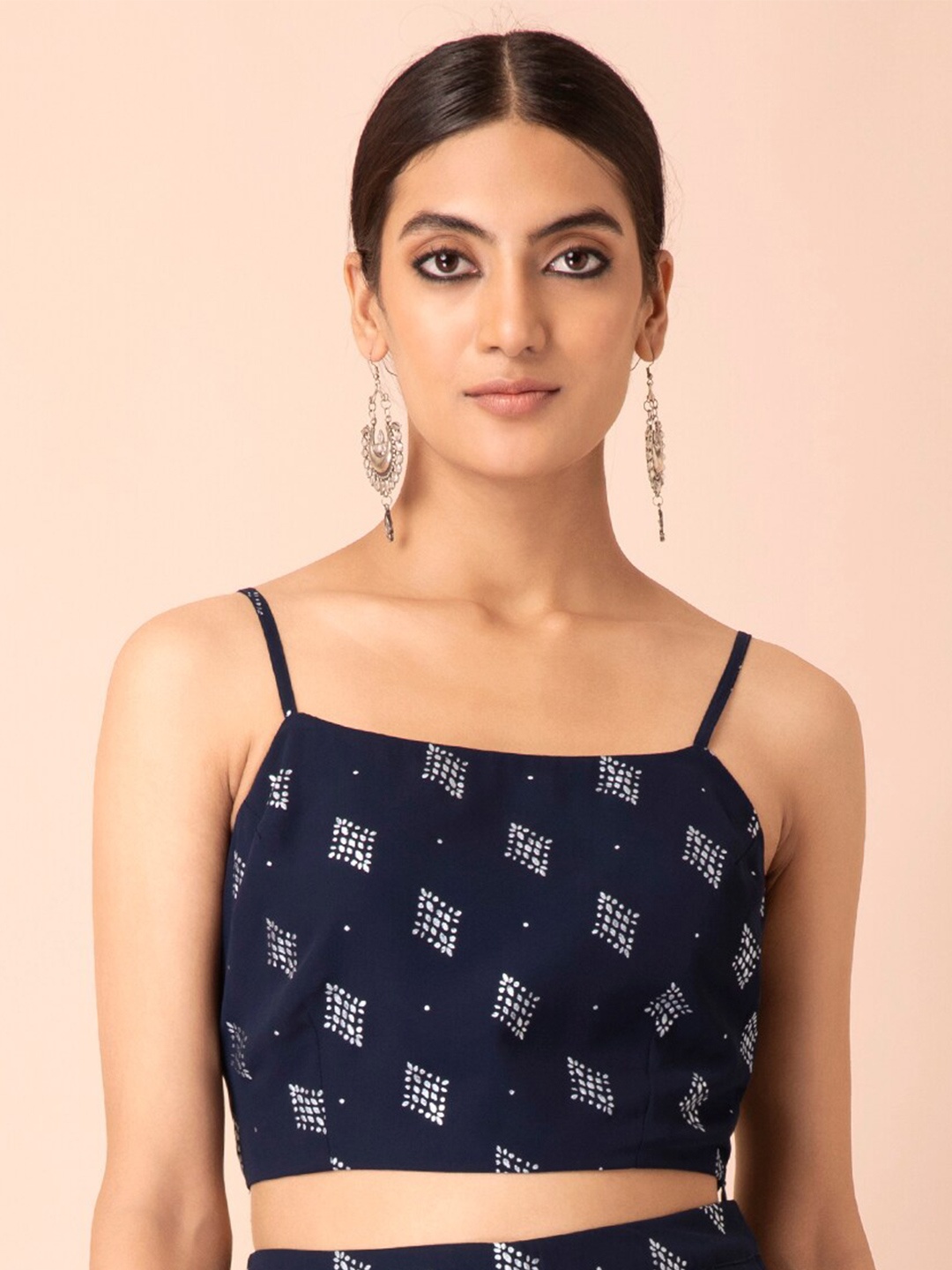 

INDYA Navy Blue Georgette Fitted Crop Top