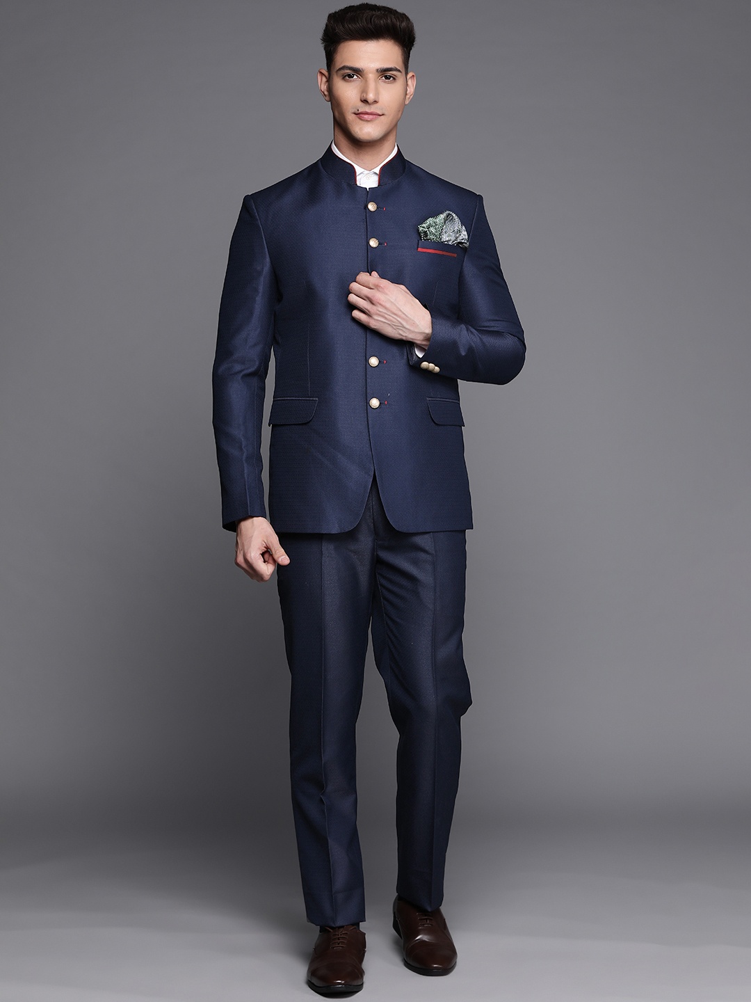 

Manu Men Navy Blue Solid Single-Breasted Two-Piece Suits