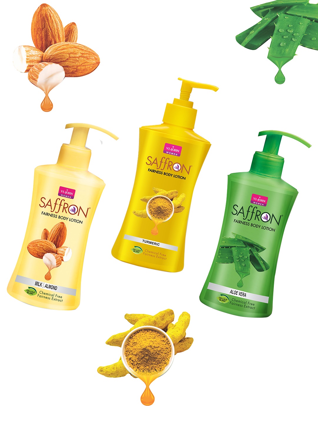 

VI-JOHN Set Of 3 Milk Almond Turmeric Aloe Vera Body Lotion, Multi