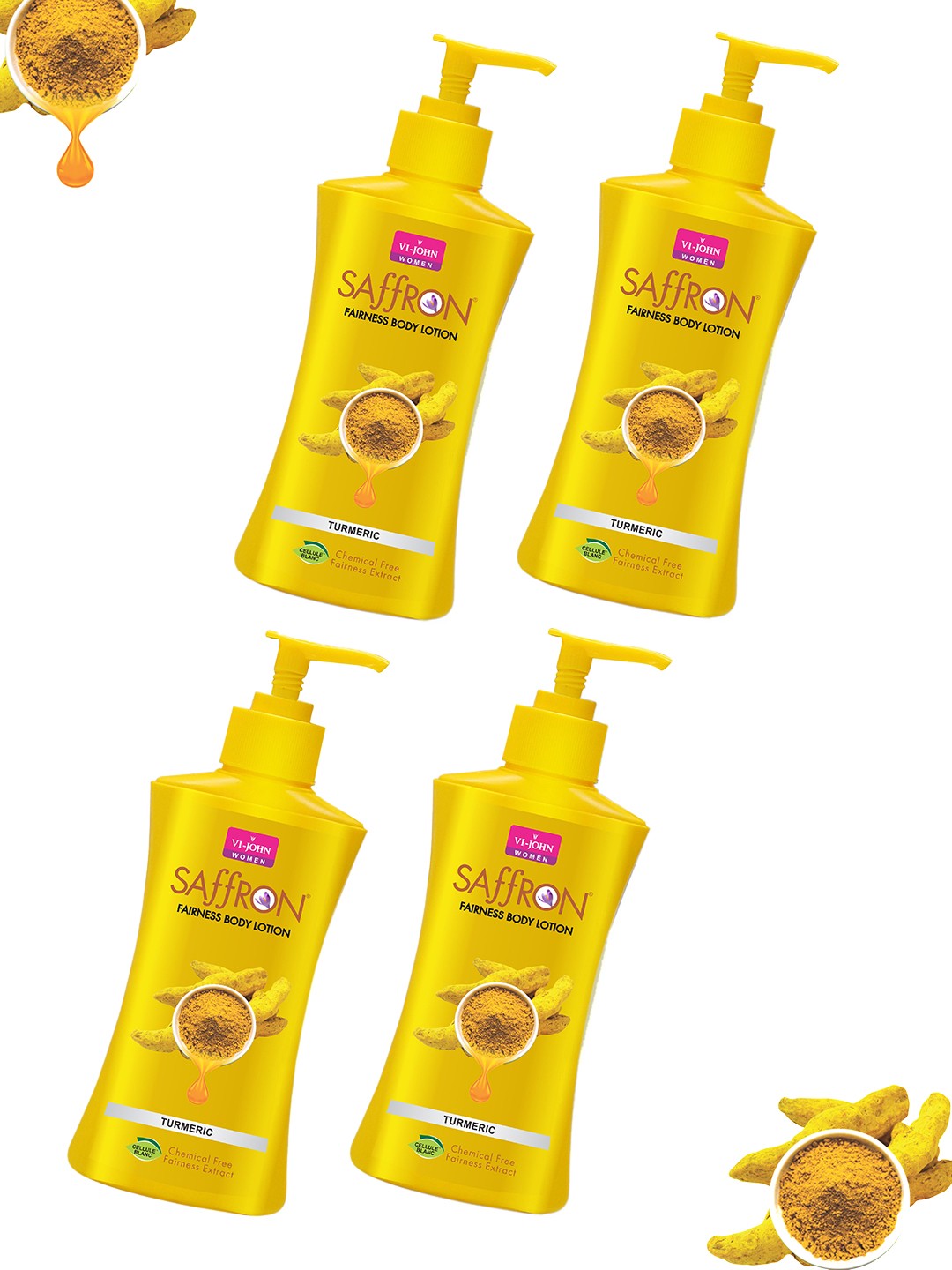 

VI-JOHN Set Of 4 Saffron Fairness Body Lotion 250 ml Each, Yellow