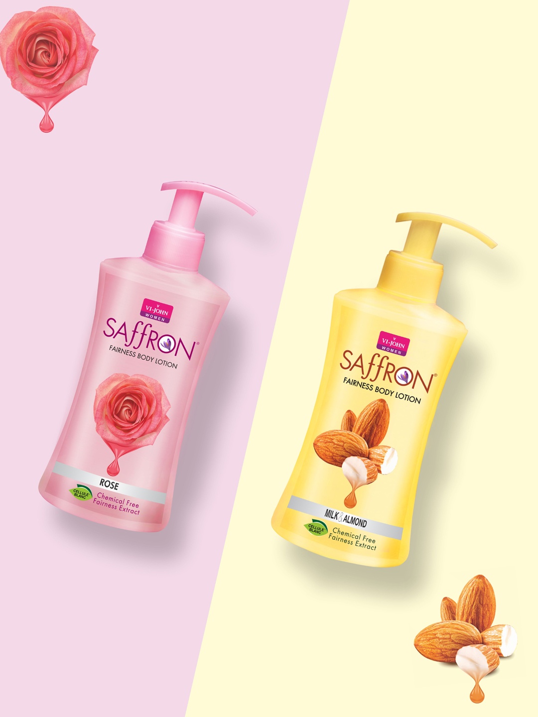 

VI-JOHN Pack Of 2 Rose & Milk Almond Fairness Body Lotion, Multi
