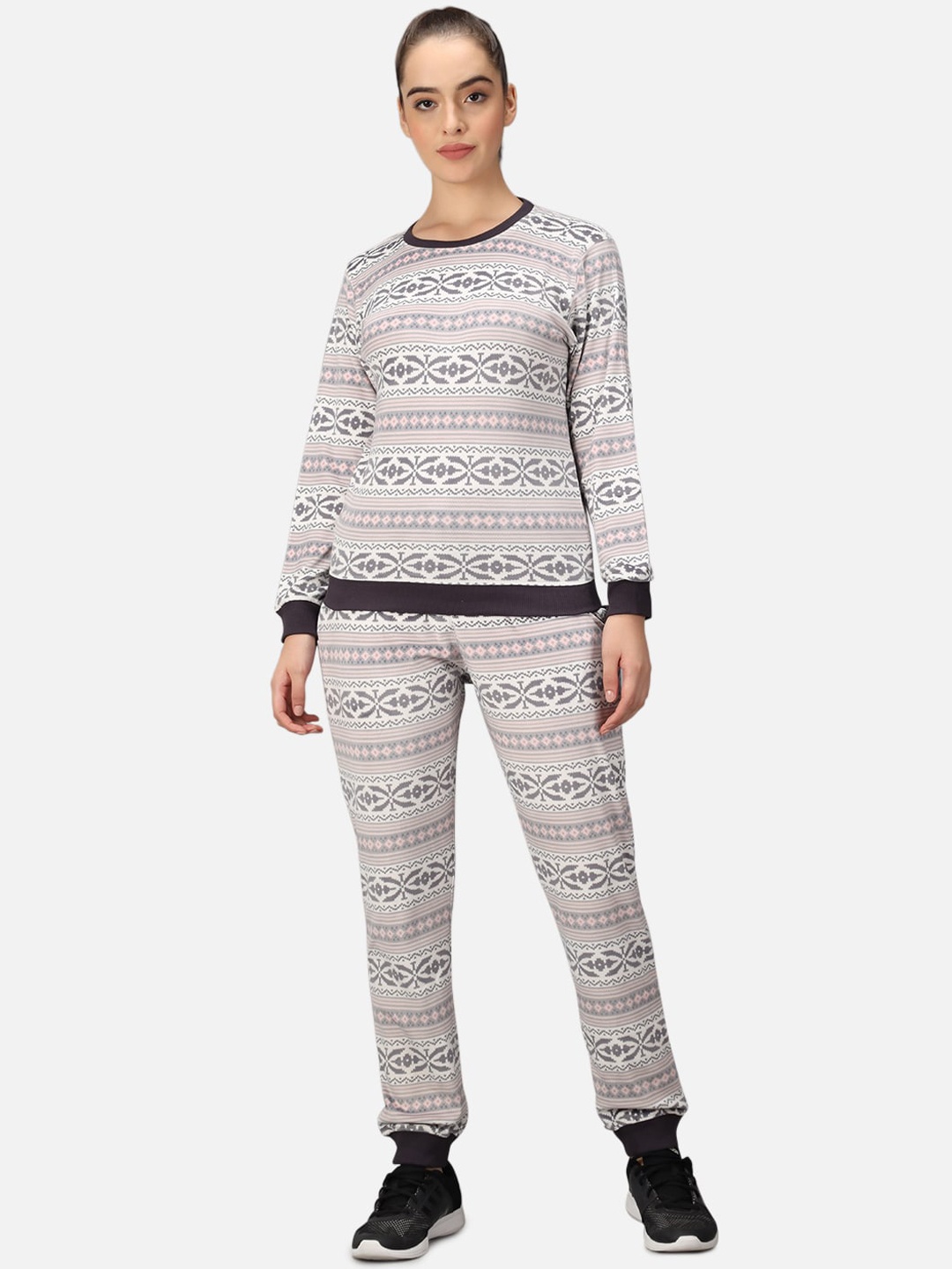 

ANTI CULTURE Women White & Grey Printed Cotton Tracksuit