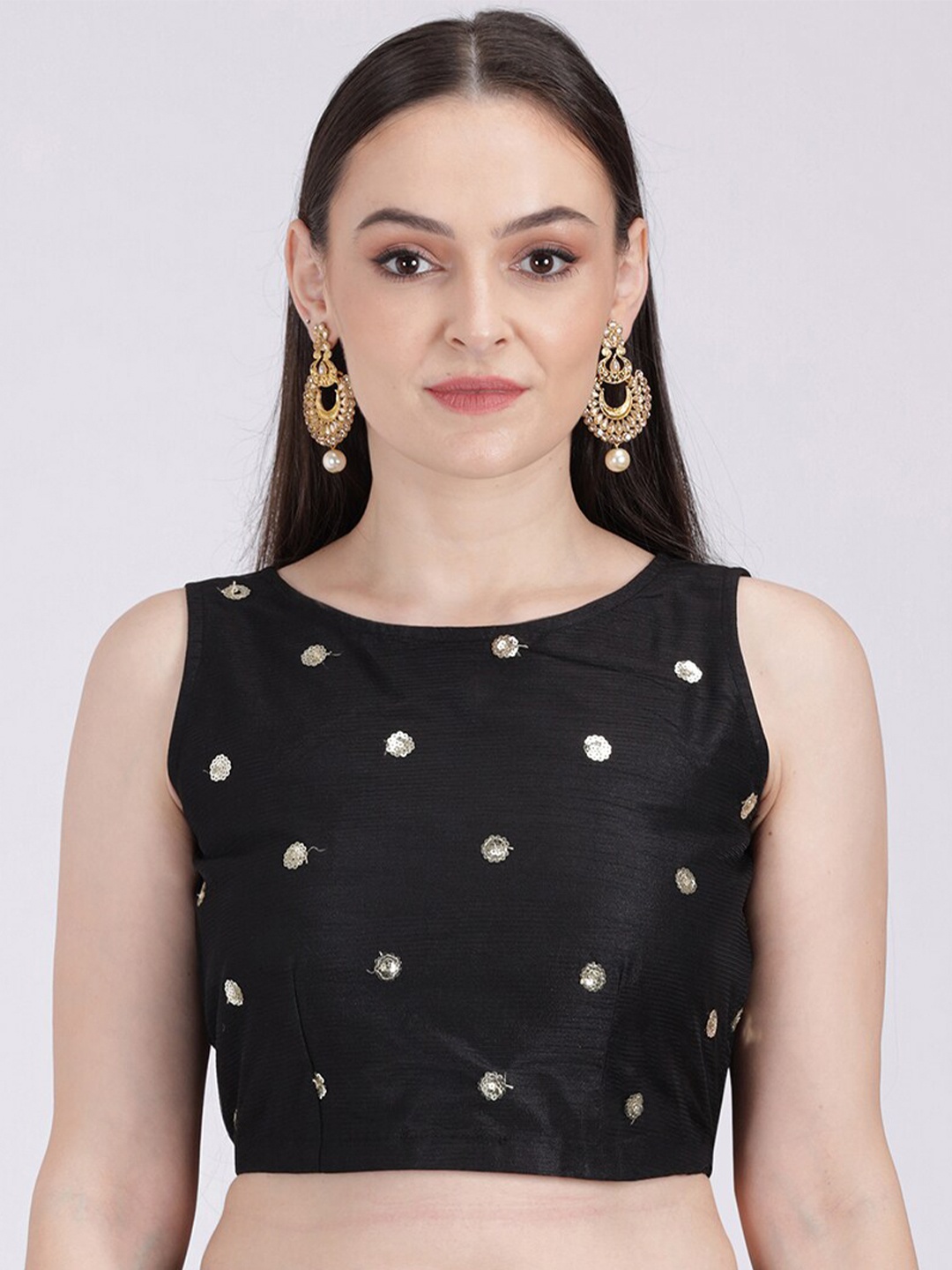 

studio rasa Black Sequin Embroidered Crop Top