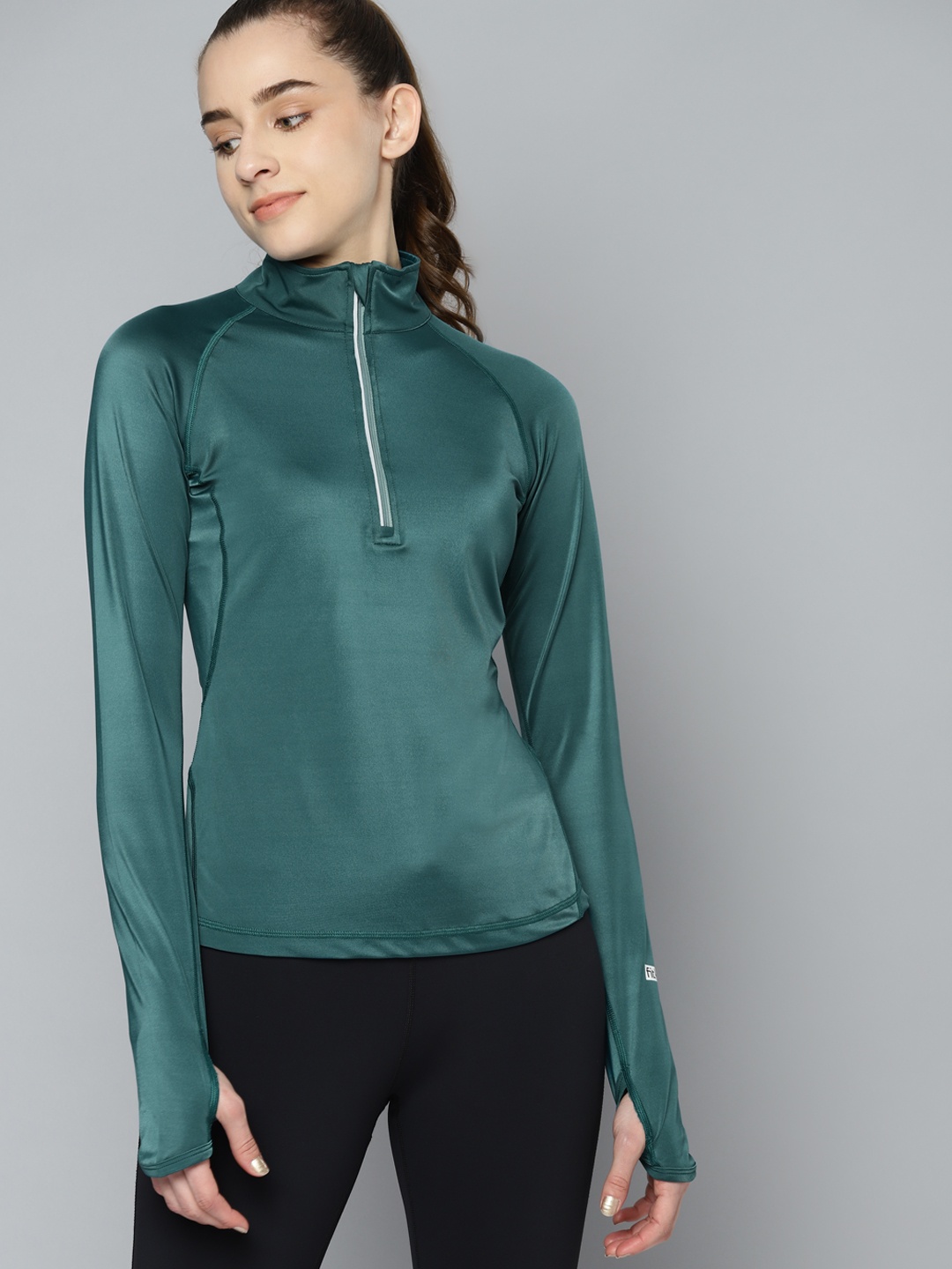 

Fitkin Women Green High Neck Training or Gym T-shirt
