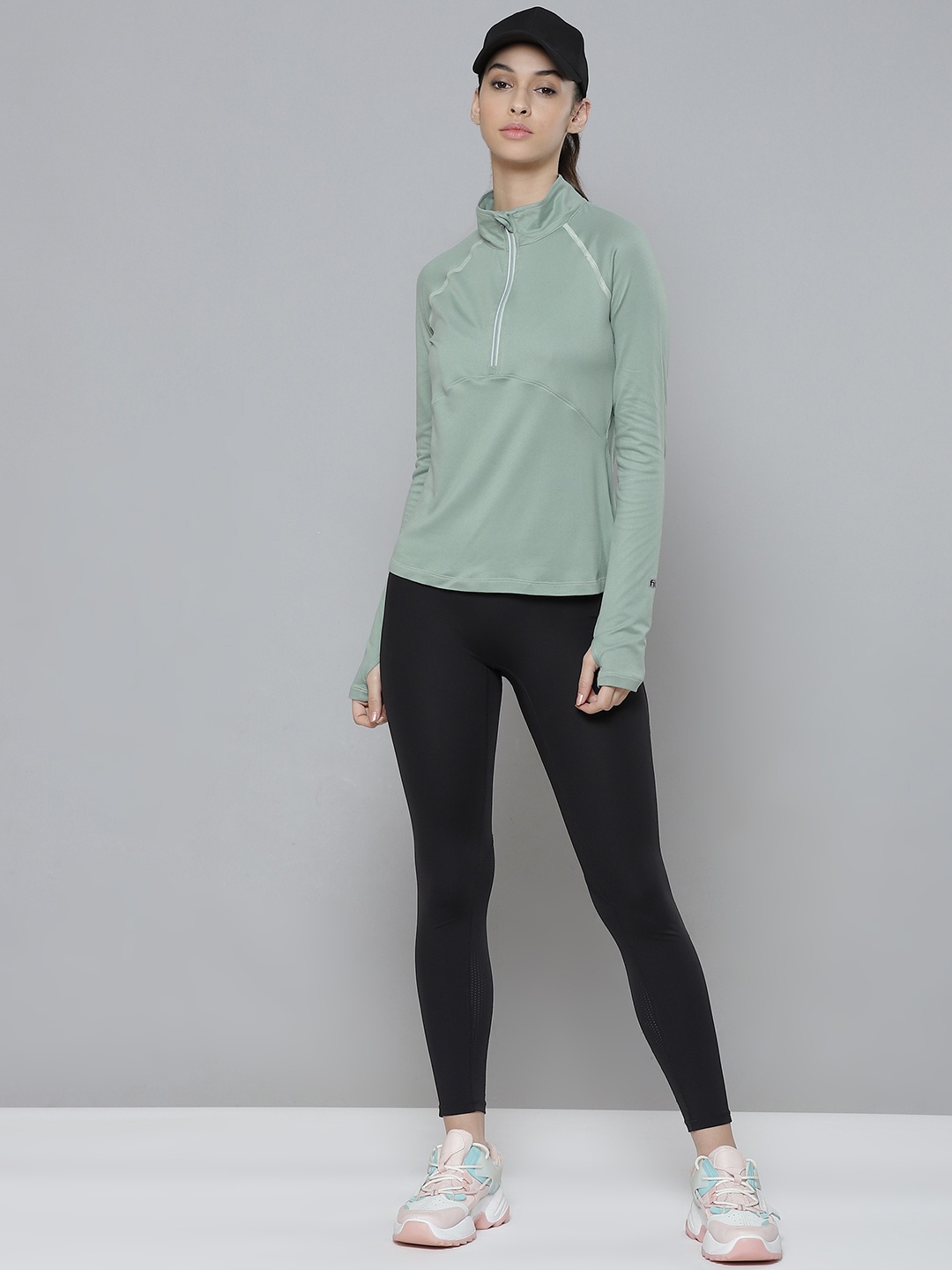 

Fitkin Women Green High Neck Training or Gym T-shirt