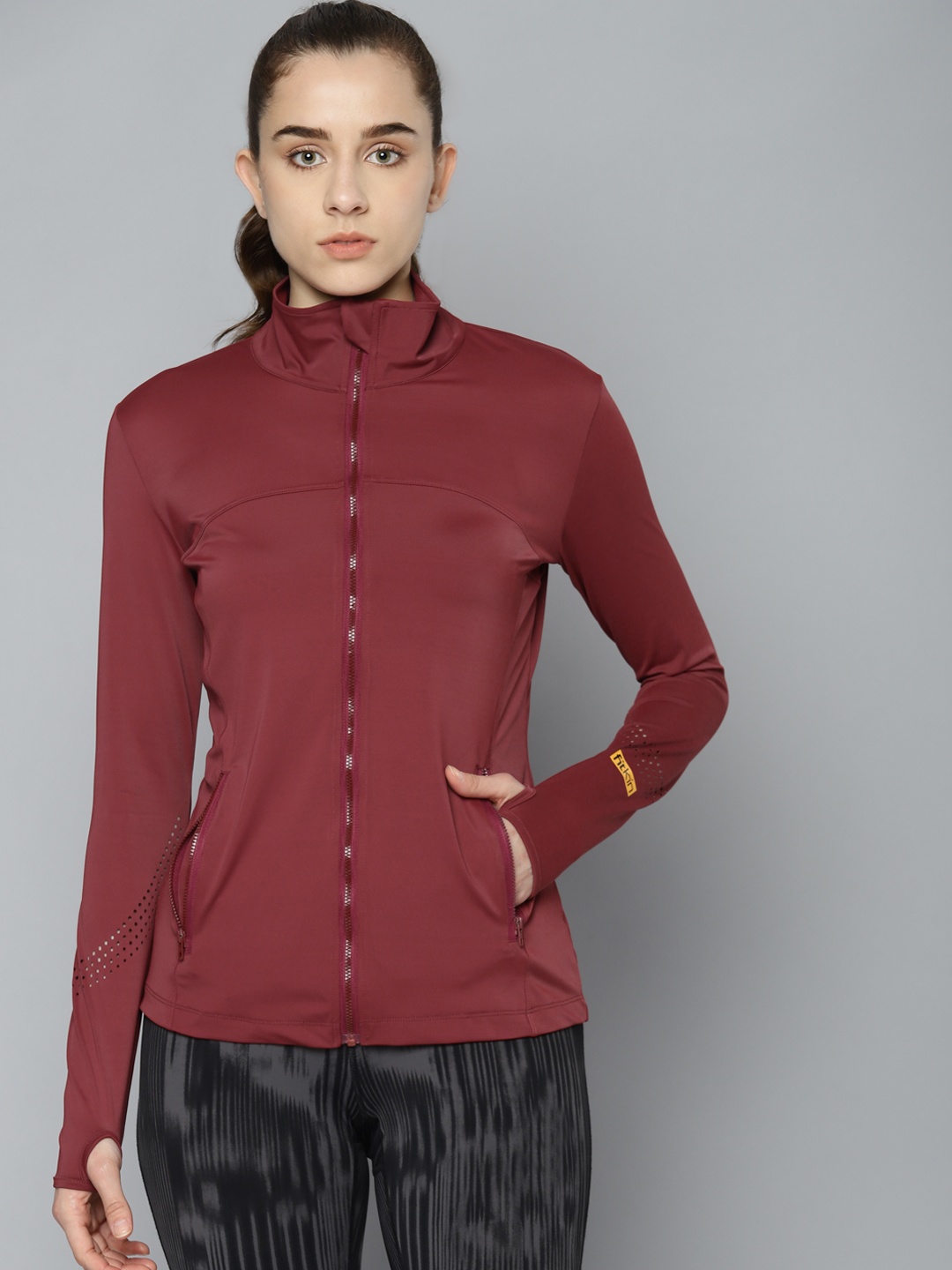 

Fitkin Women Maroon Solid Training Sporty Jacket