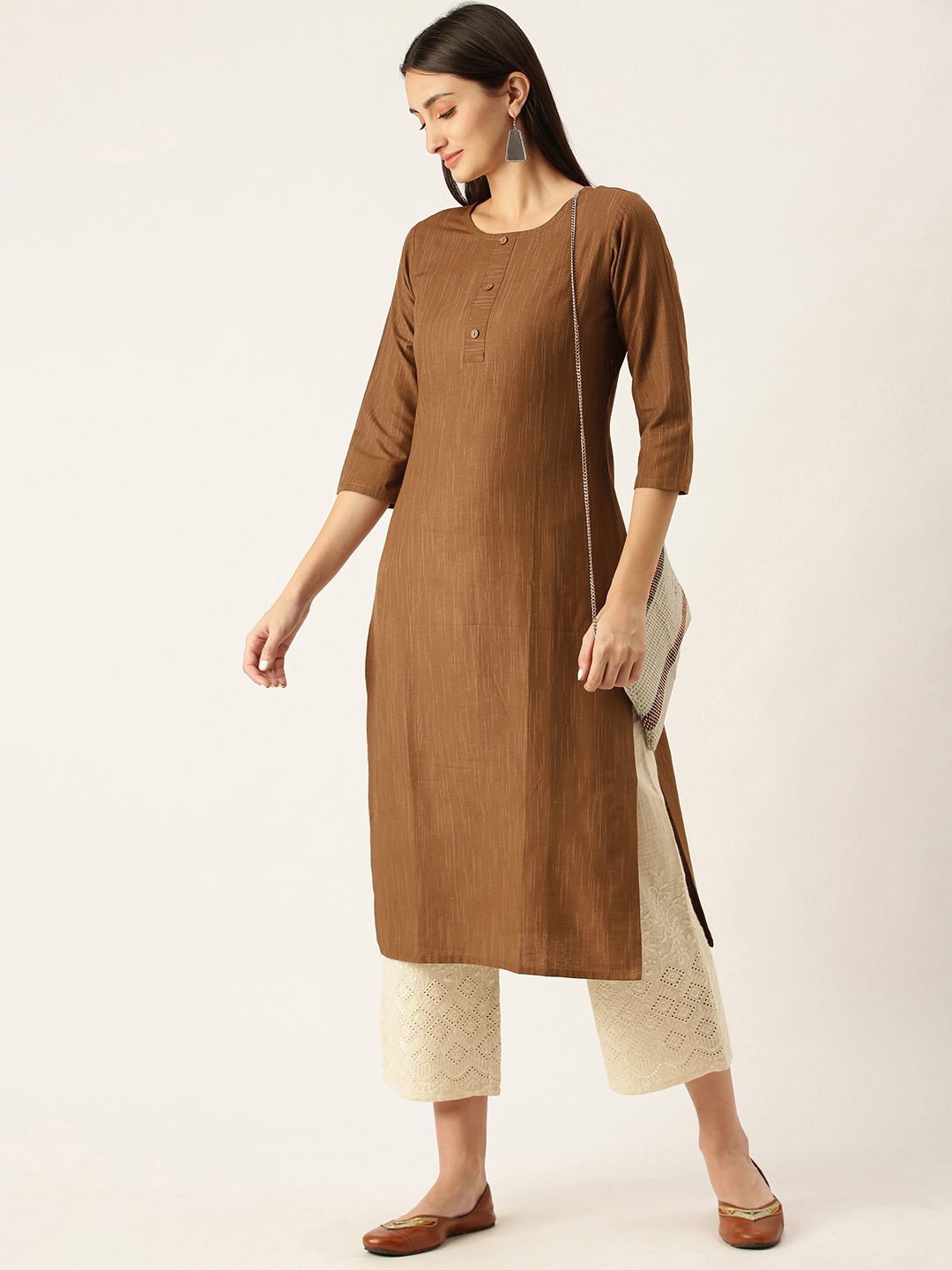 

Saanjh Brown Round Neck Straight Kurti