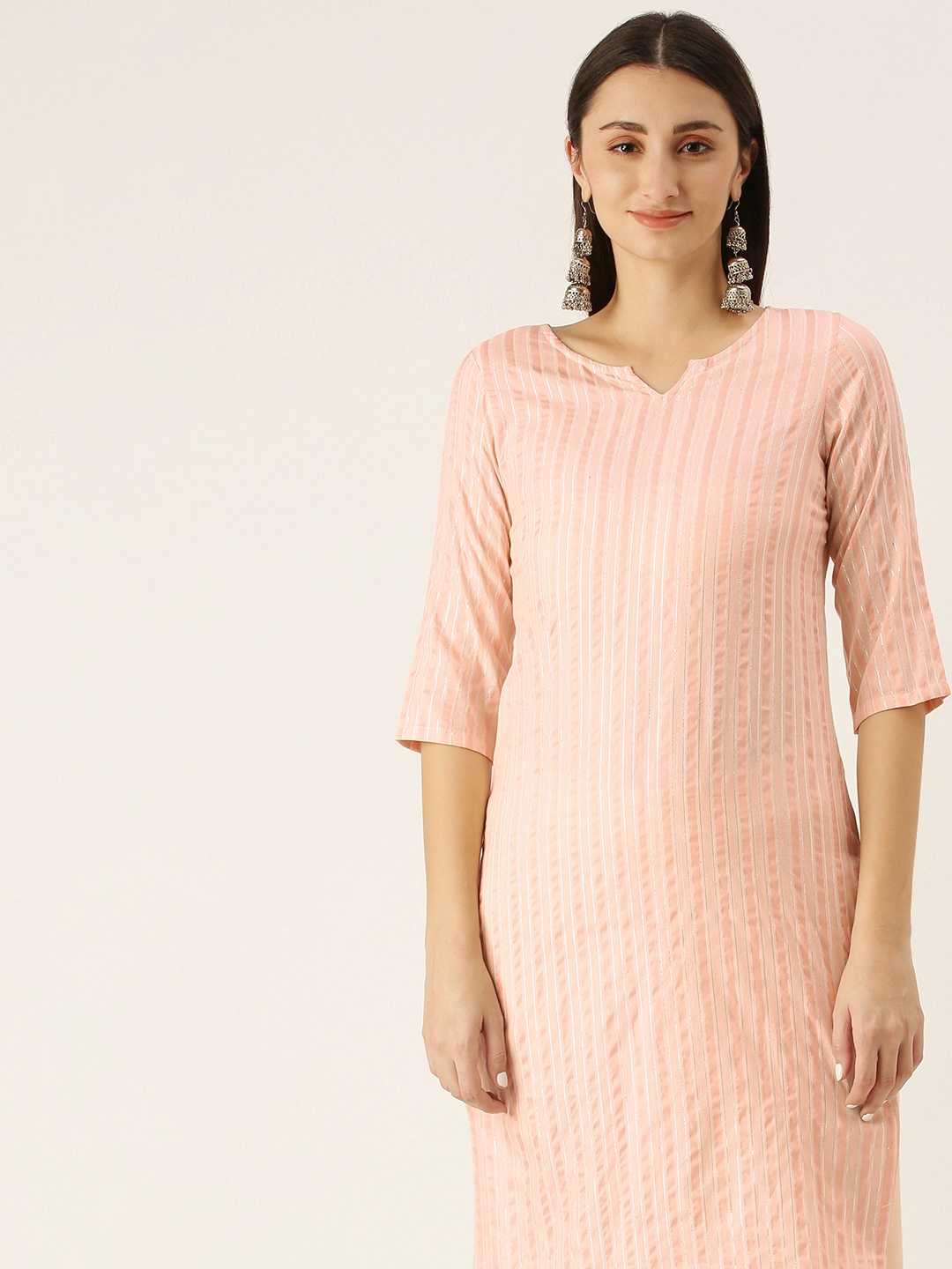 

Saanjh Peach-Coloured Striped Kurti