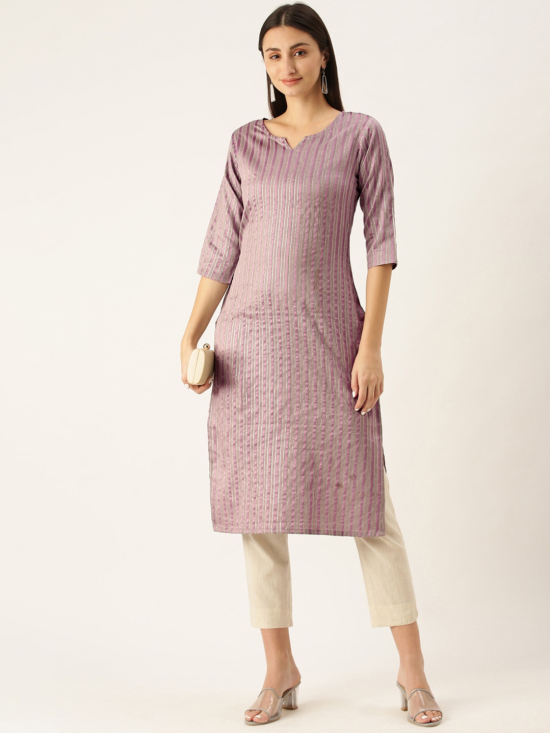 

Saanjh Lavender Striped Kurti