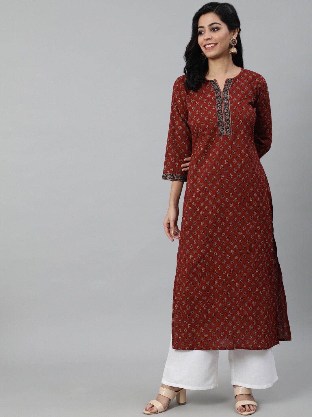

Nayo Women Maroon Ethnic Motifs Printed Cotton Kurta