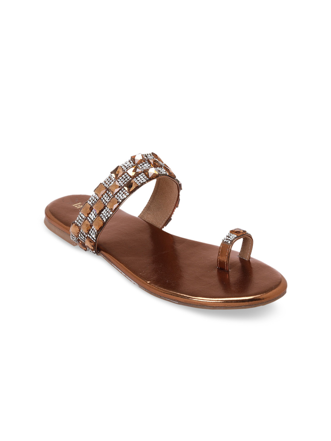 

LA SAVIE Women Bronze-Toned Embellished Ethnic One Toe Flats