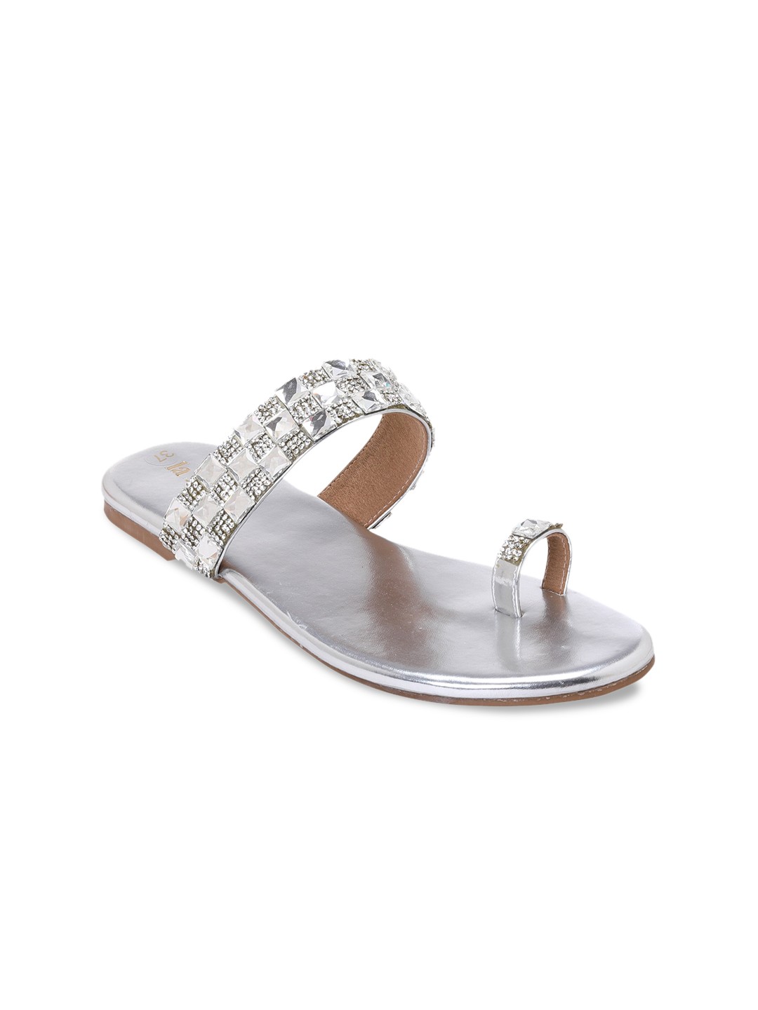 

LA SAVIE Women Silver-Toned Embellished Ethnic One Toe Flats