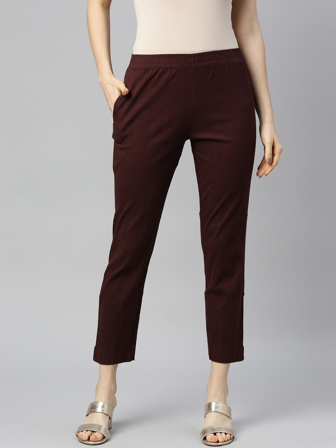 

GOLDSTROMS Women Coffee Brown Solid Cigar Trousers