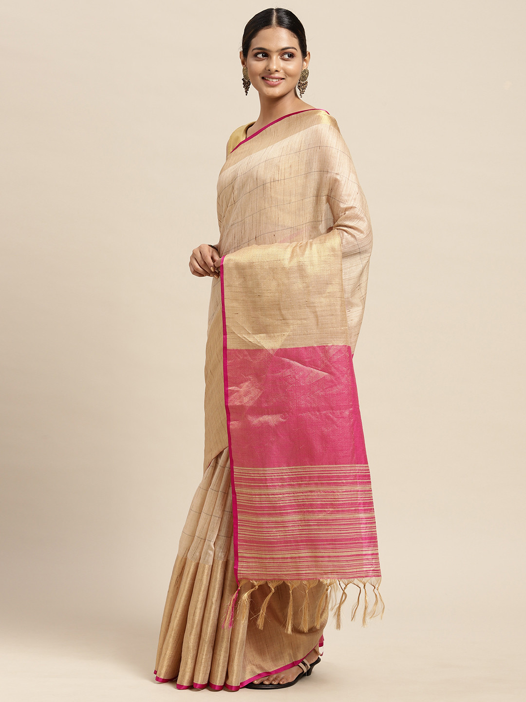 

Mitera Beige Art Silk Chanderi Saree