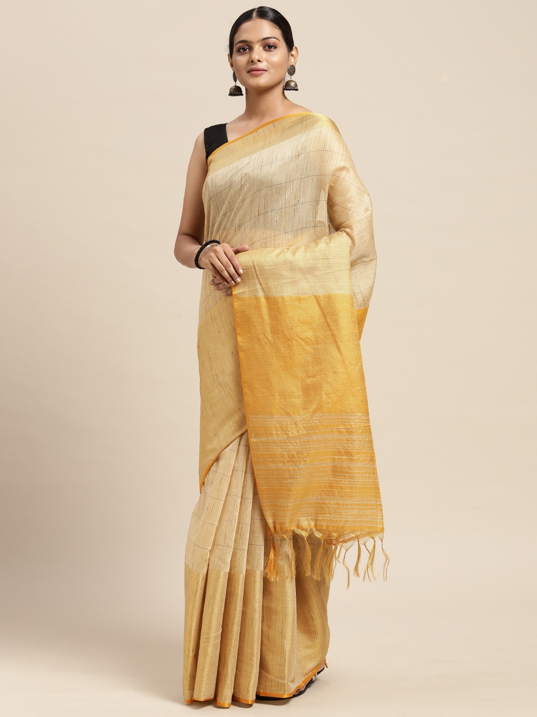

Mitera Beige Art Silk Chanderi Saree
