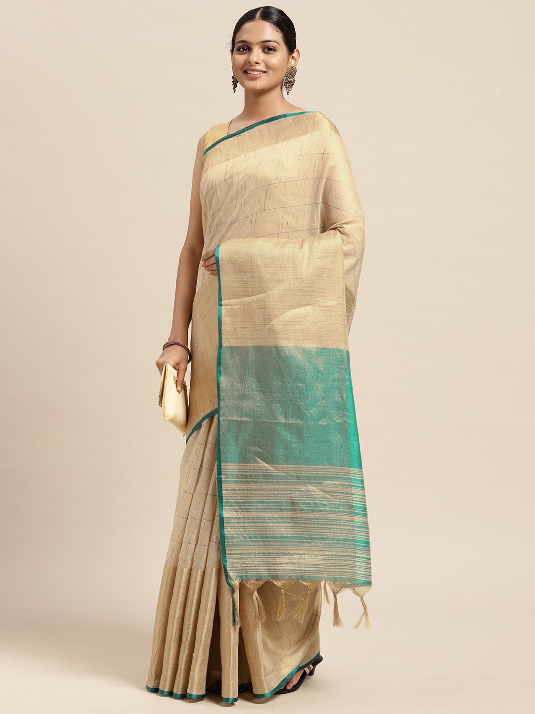 

Mitera Beige Art Silk Chanderi Saree
