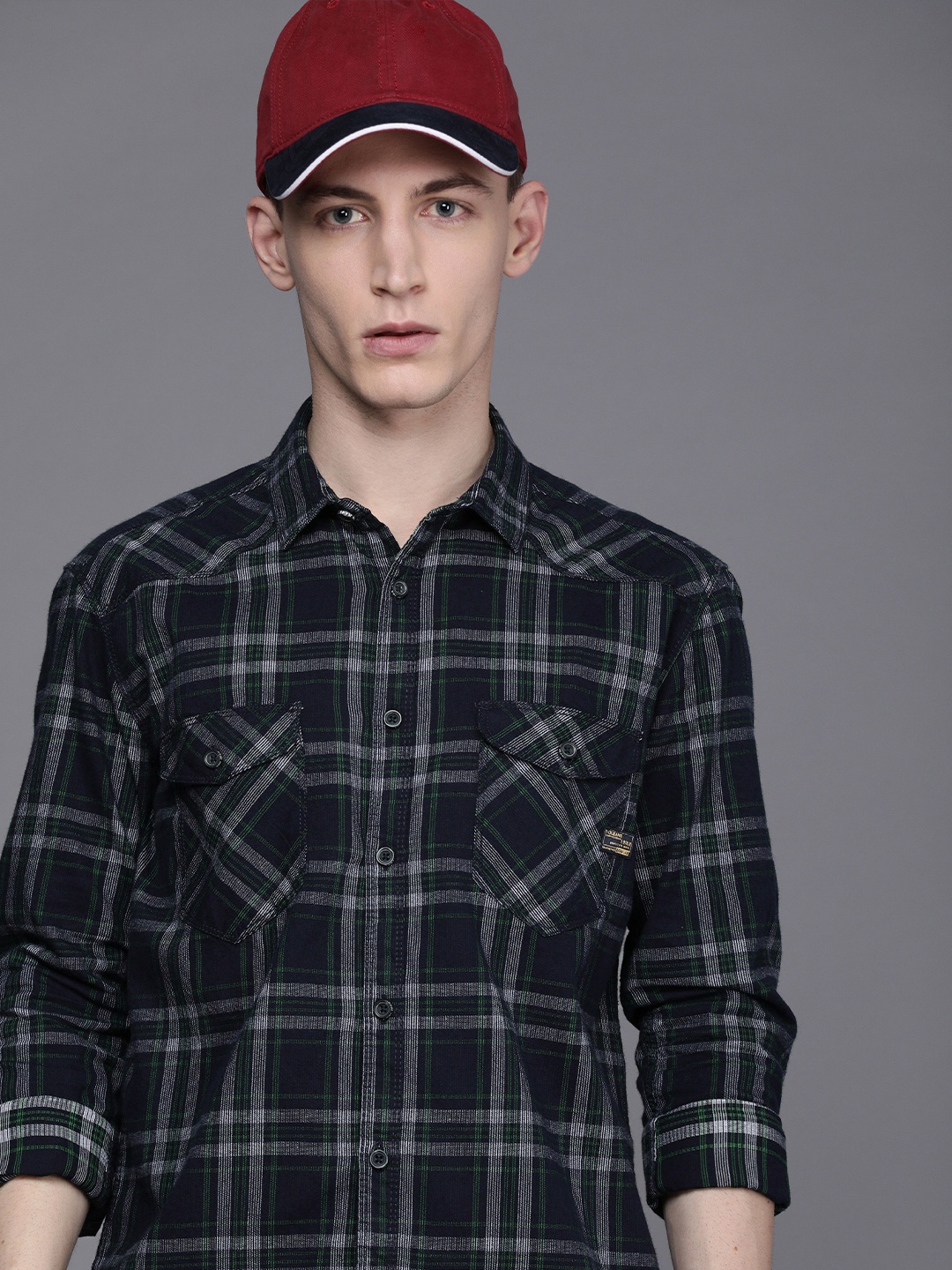

Voi Jeans Men Blue Slim Fit Tartan Checks Checked Casual Shirt