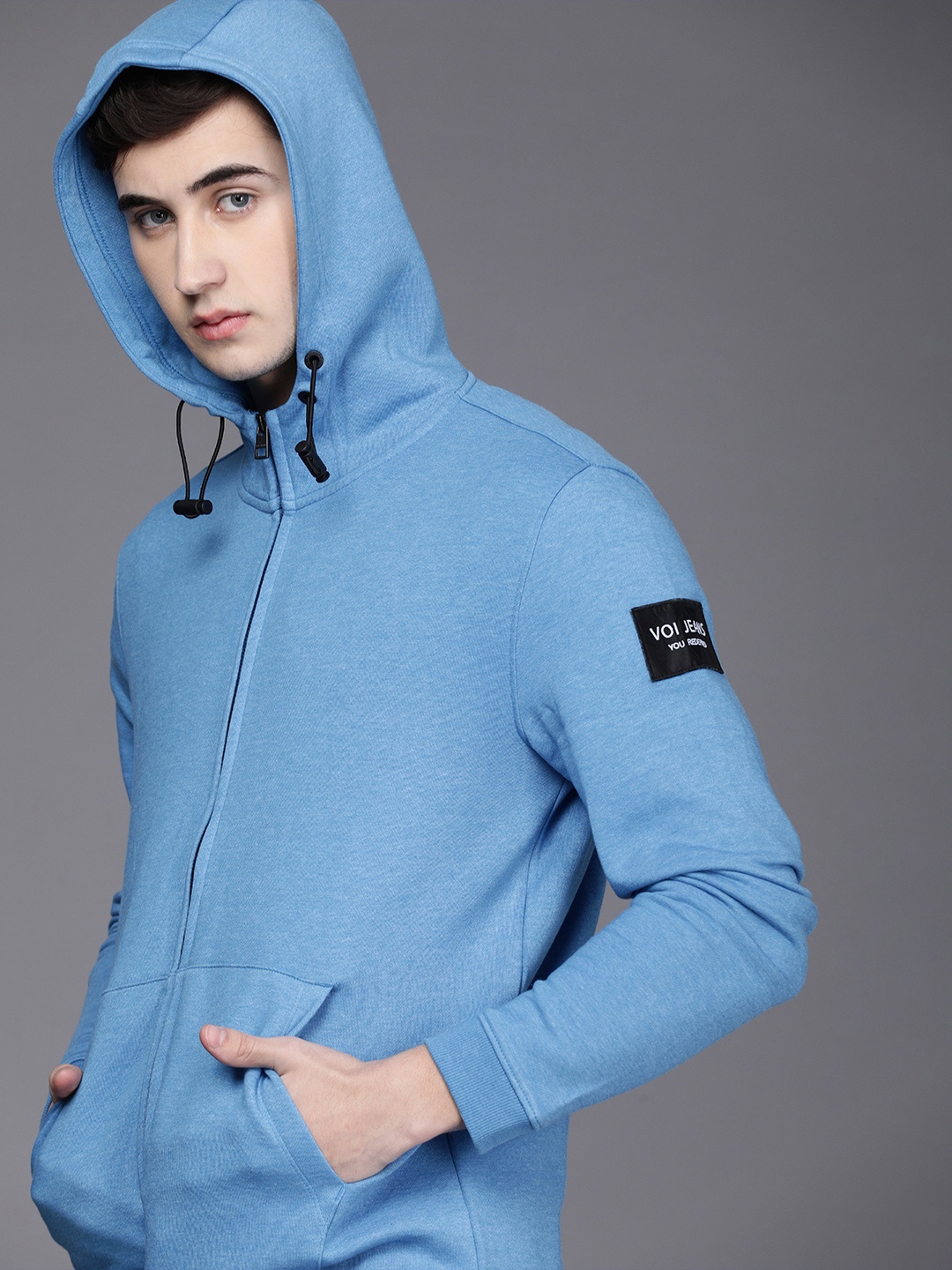 

Voi Jeans Men Blue Solid Hooded Front-Open Sweatshirt