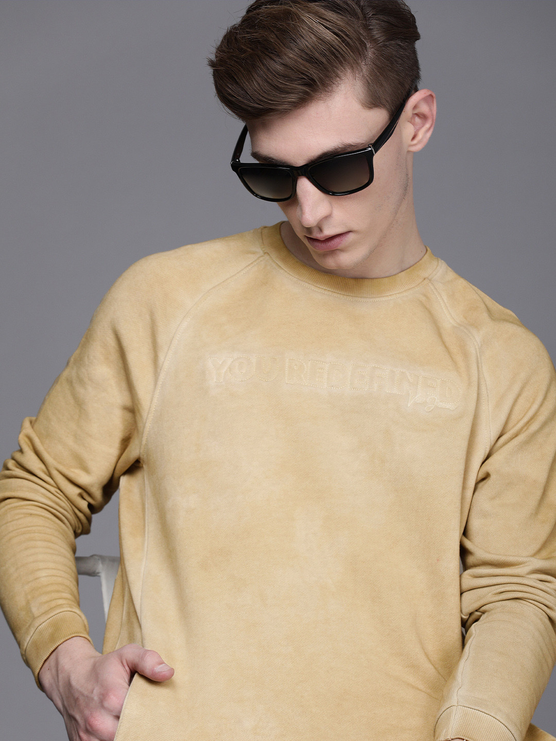 

Voi Jeans Men Camel Brown Embroidered Tie & Dye Cotton Sweatshirt