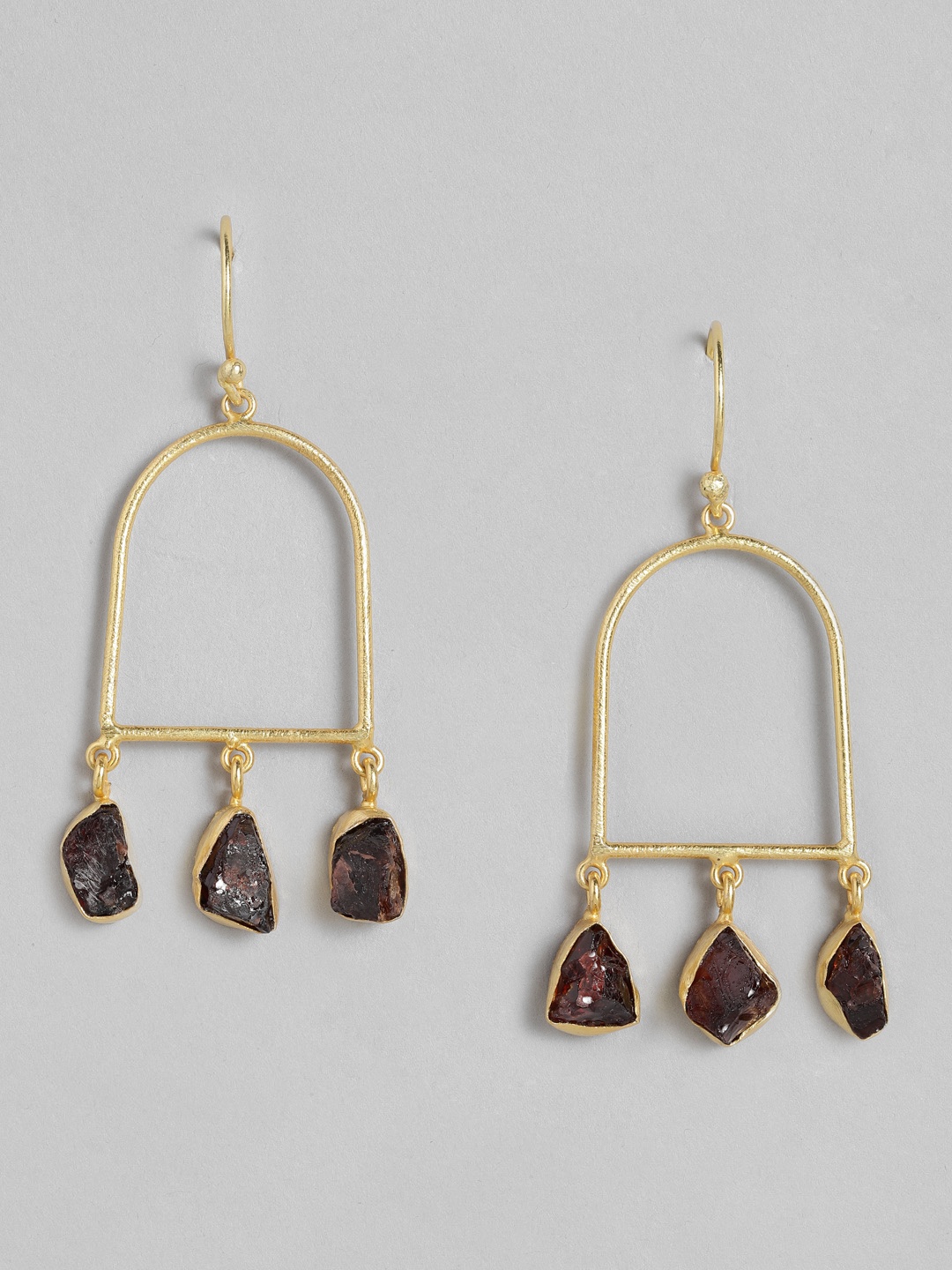 

EL REGALO Gold-Toned & Red Geometric Drop Earrings