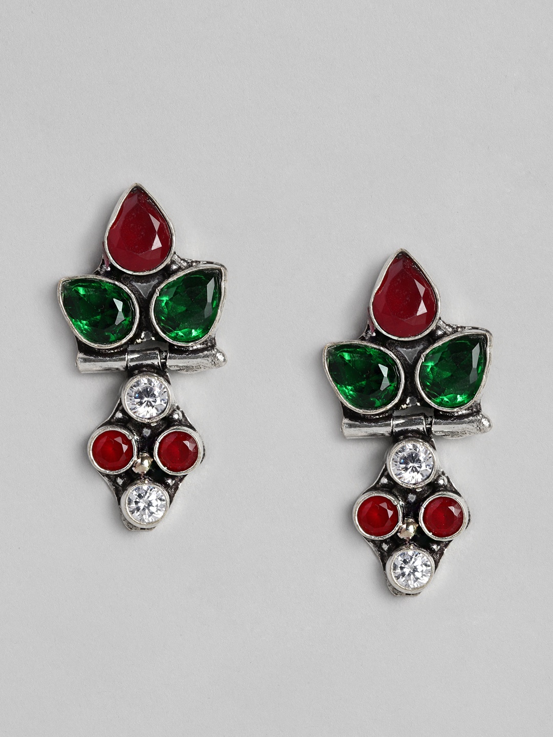 

EL REGALO Green & Red Seven Stone Studs Earrings