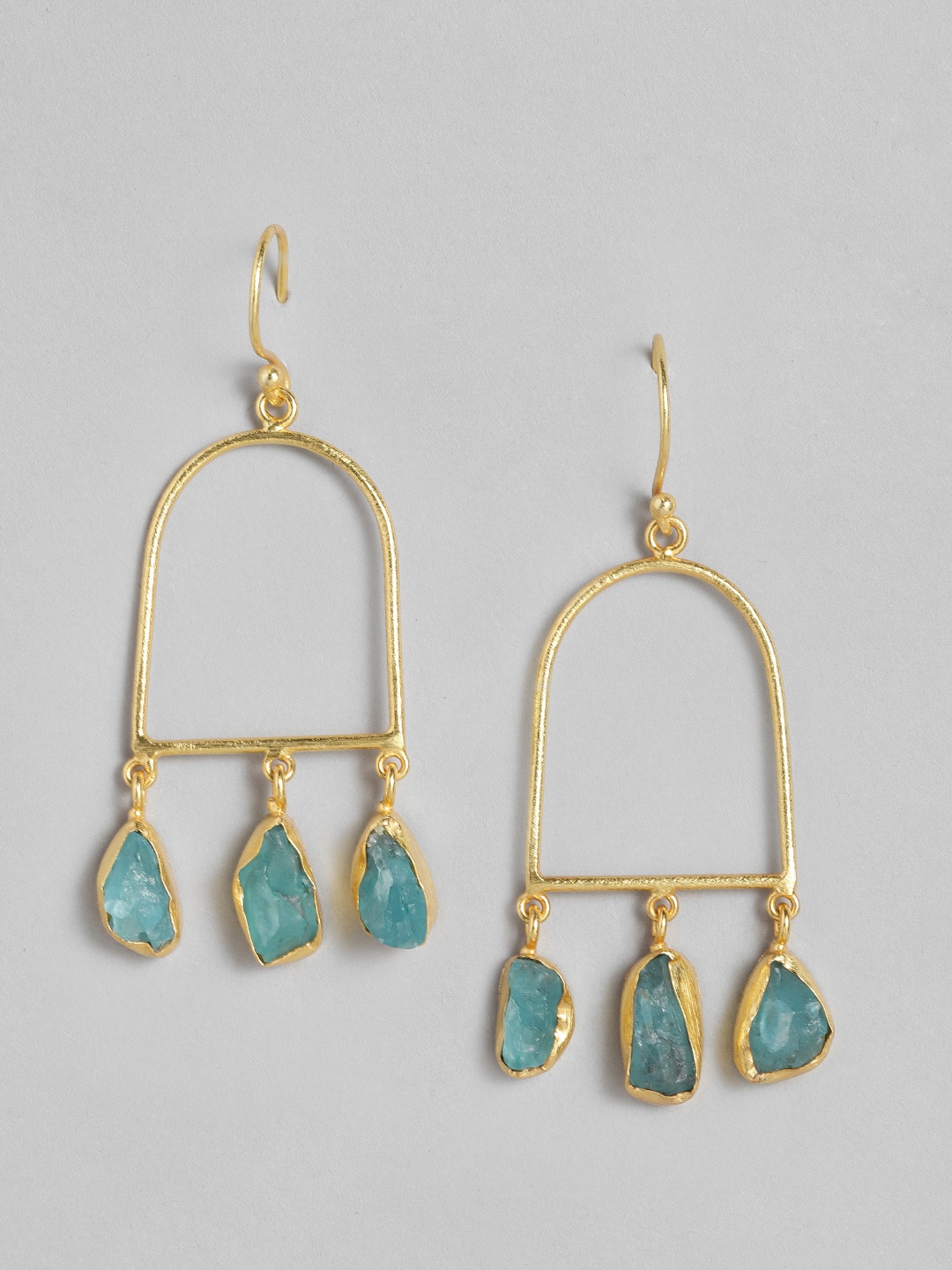 

EL REGALO Gold-Toned & Green Neon Apatite Drop Earrings