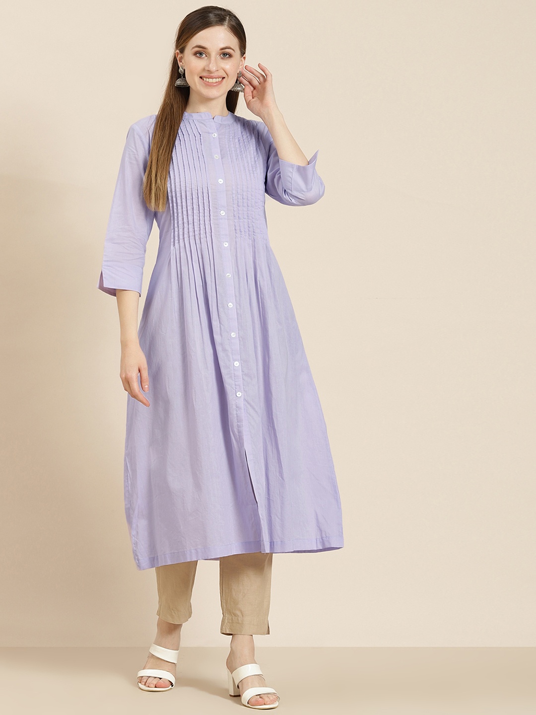

Juniper Women Lavender Solid Cambric A-Line Kurta
