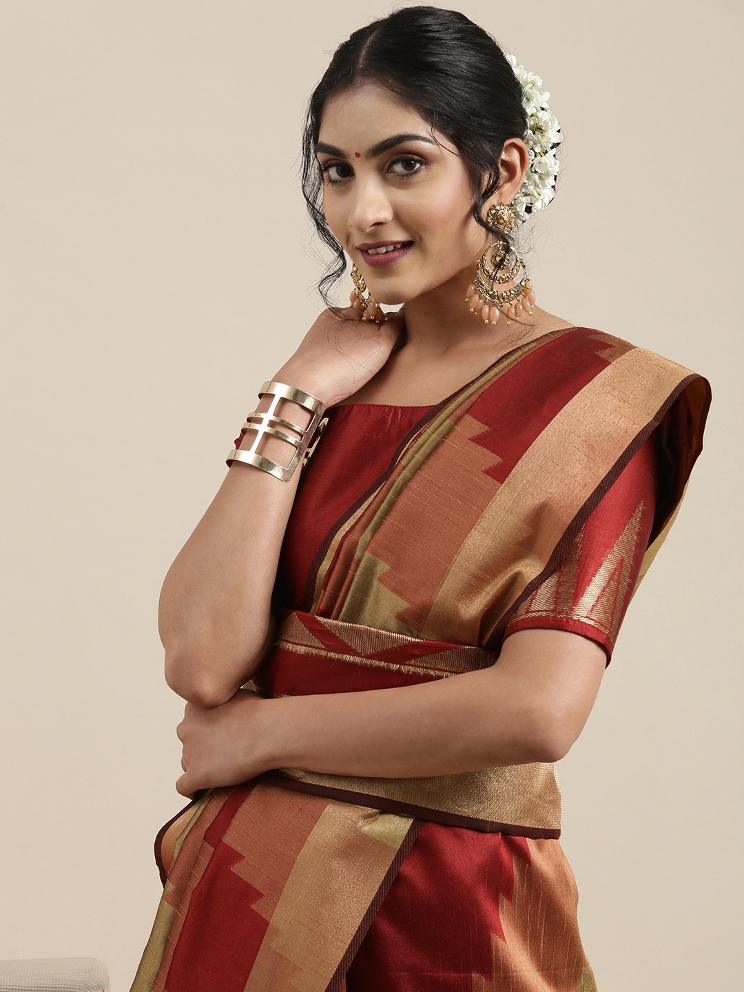 

Saree mall Rust Silk Cotton Banarasi Saree