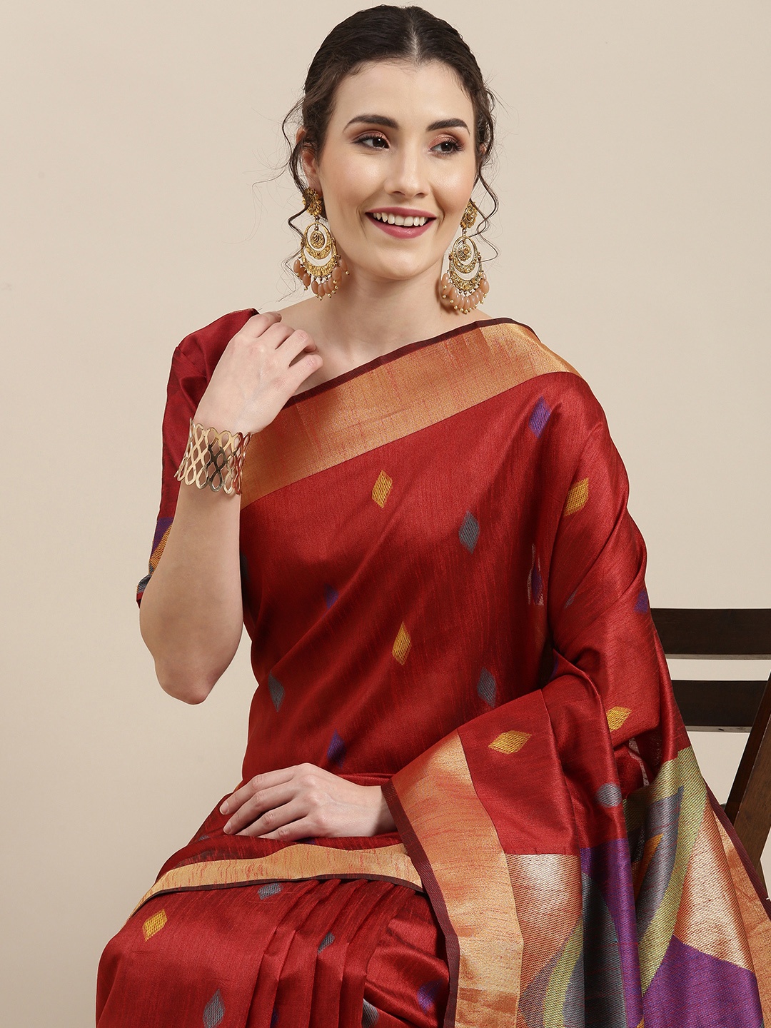 

Saree mall Rust Silk Cotton Banarasi Saree