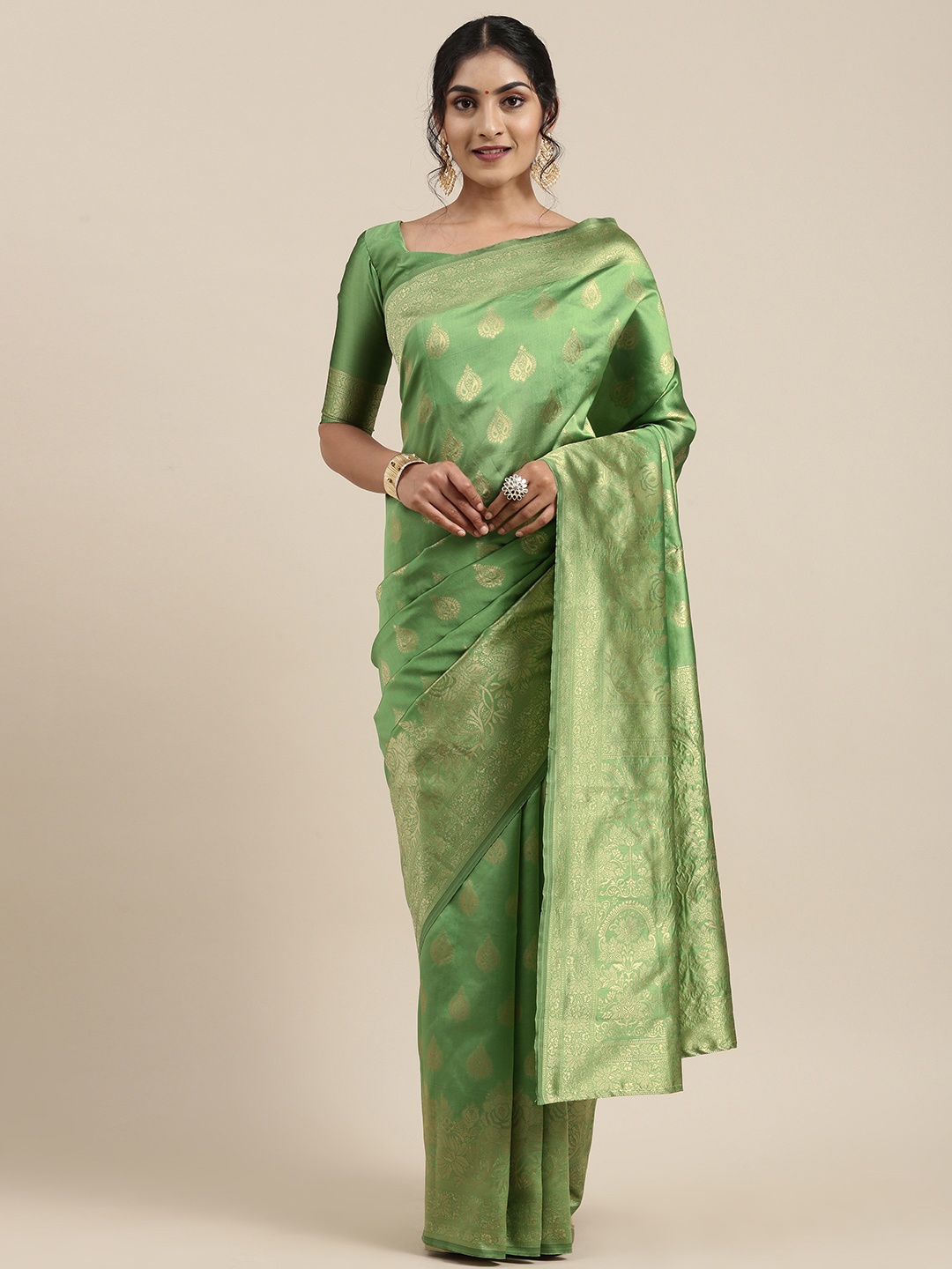 

Saree mall Green Ethnic Motifs Silk Blend Banarasi Saree